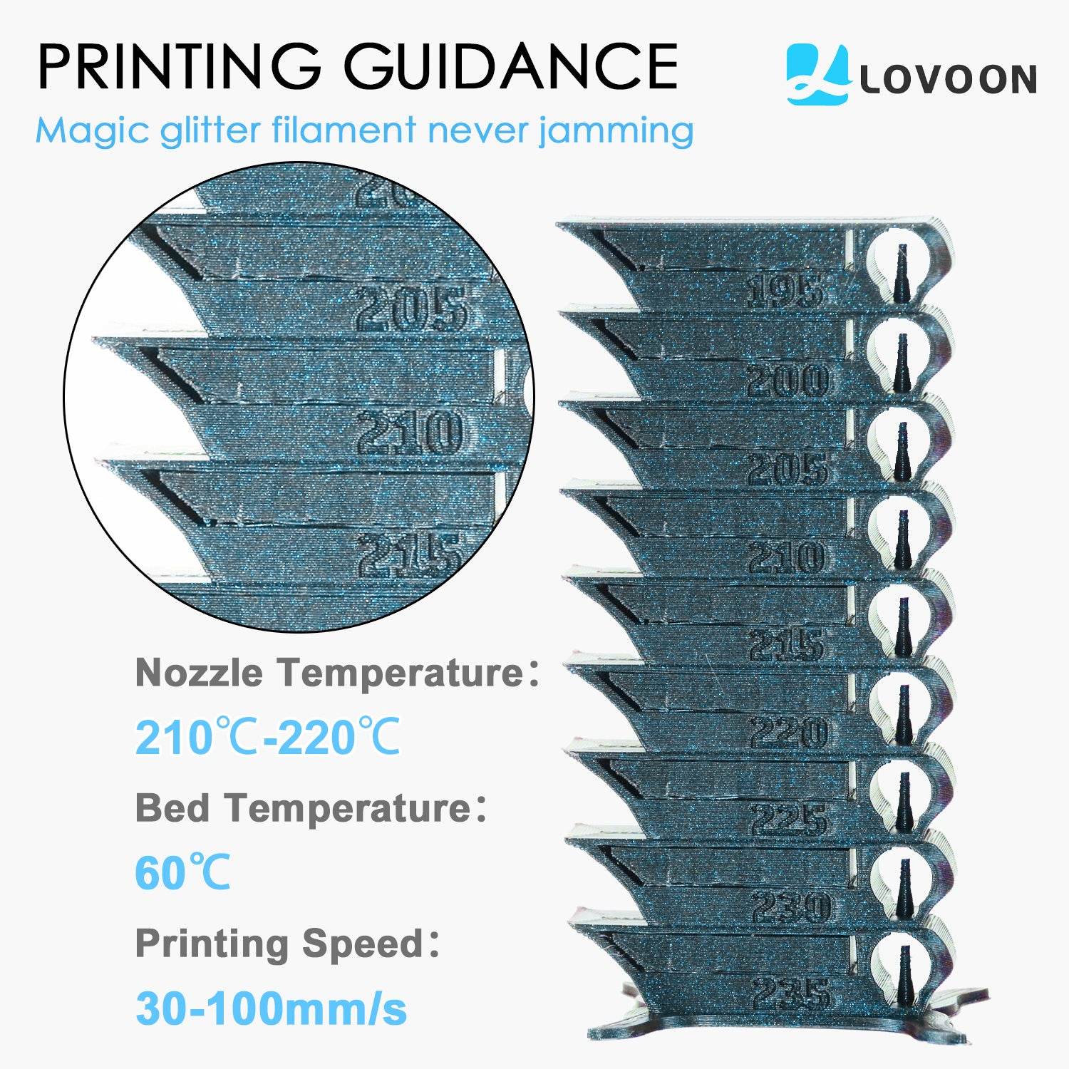 Sparkle PLA Filament Galaxy Blue (Light Blue) Color Change - Lovoon