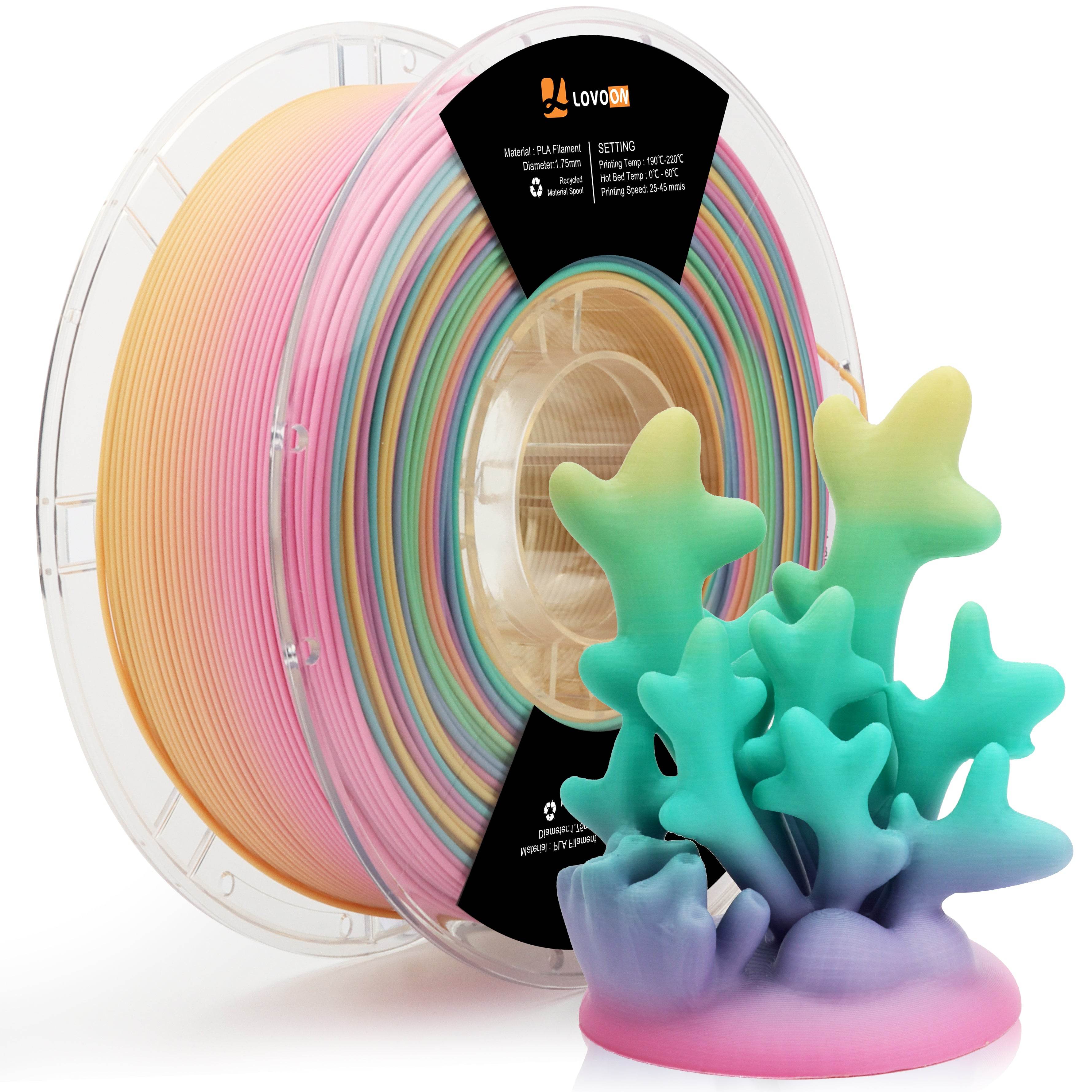 Matte PLA Filament Macaron Gradient Purple-Pink / Green-Blue / Yellow - Lovoon