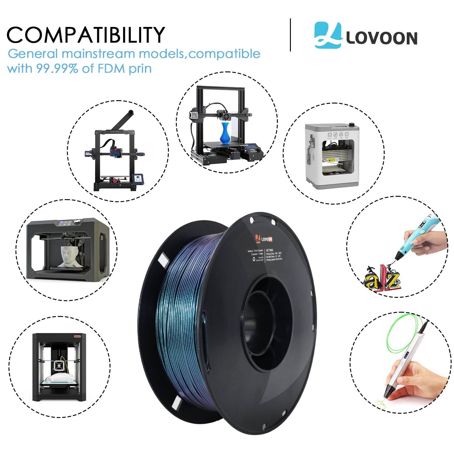 Sparkle PLA Filament Galaxy Blue (Light Blue) Color Change - Lovoon