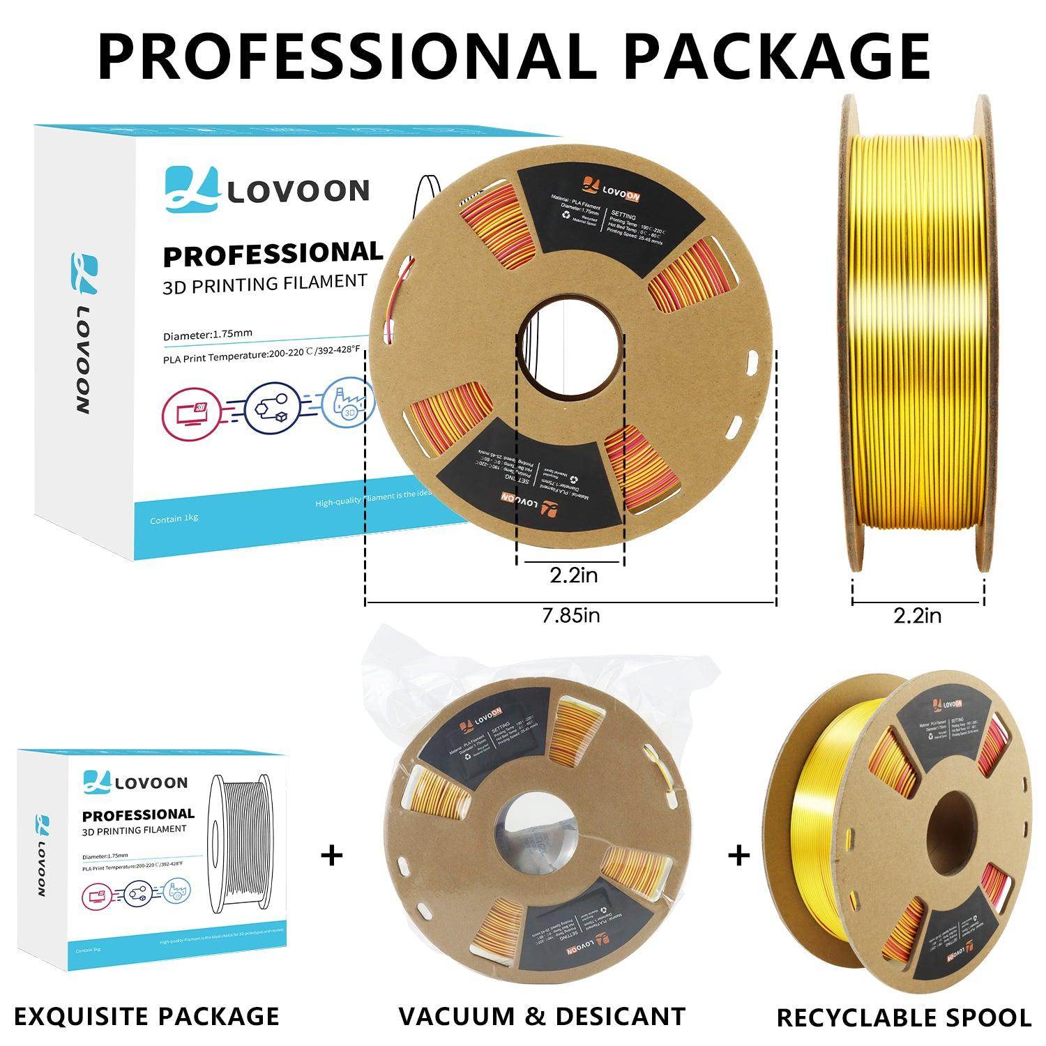 Tricolor Silk PLA Filament Red-Yellow-Blue - Lovoon