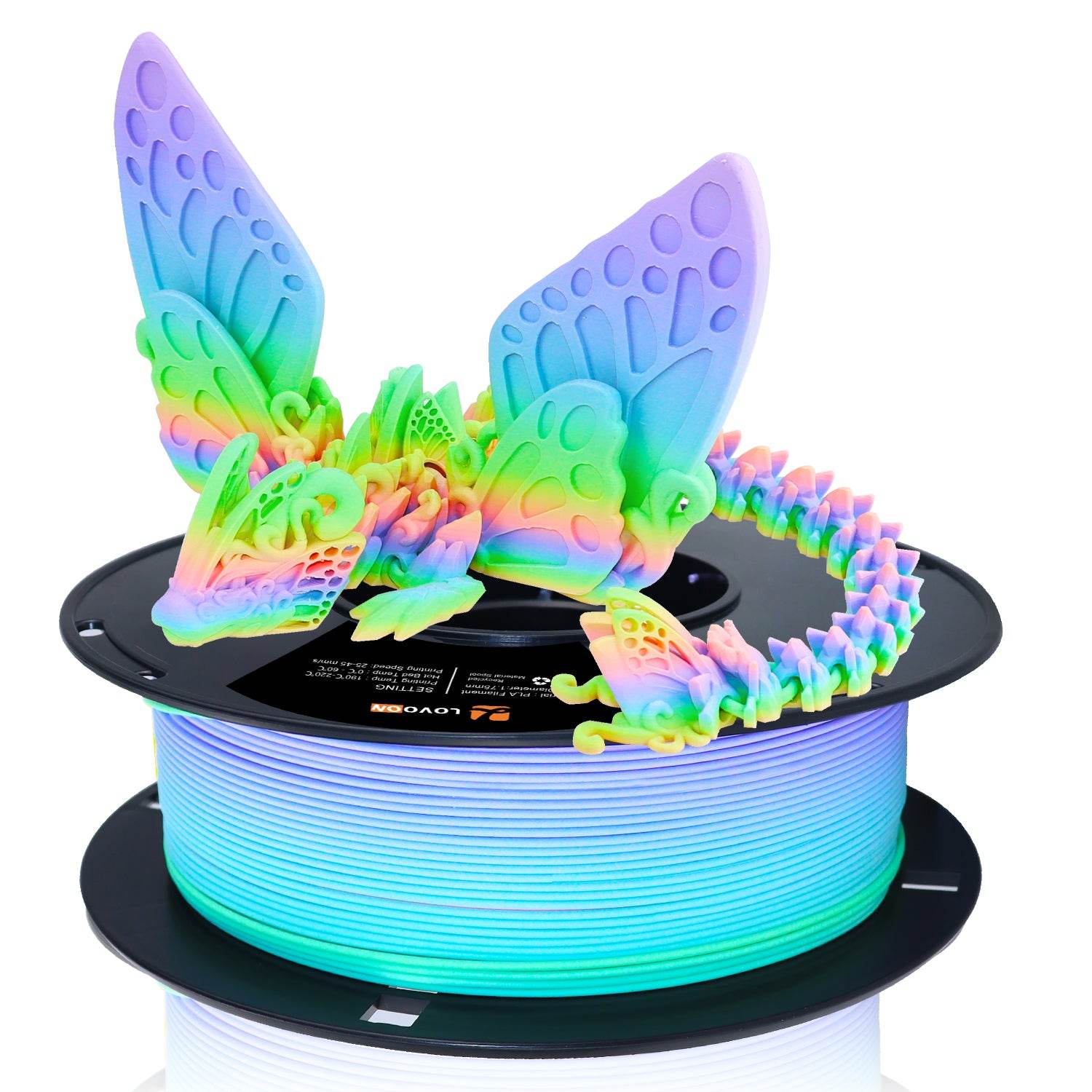 Matte PLA Filament Gradient Green-Blue-Purple-Pink-Orange - Lovoon