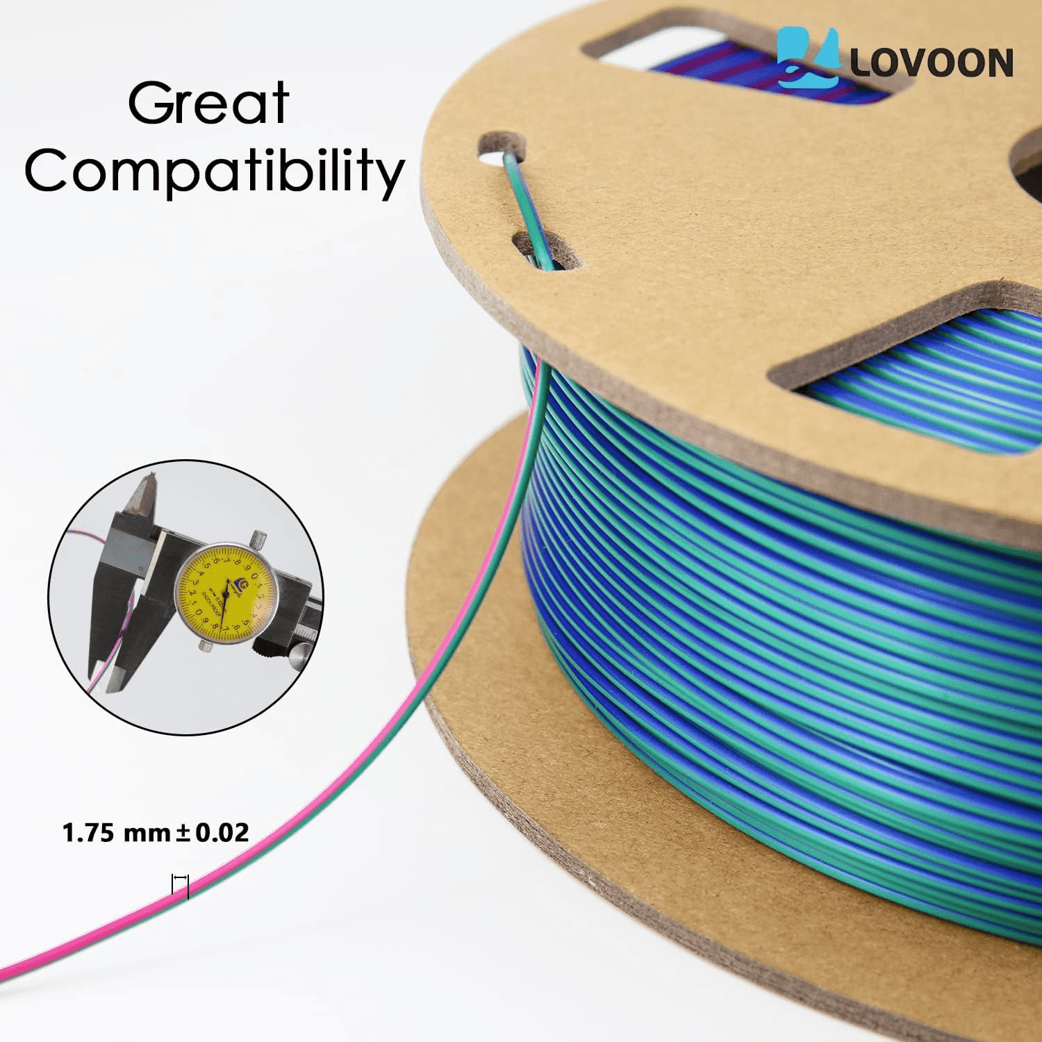 Tricolor Silk PLA Filament Green-Red-Blue - Lovoon