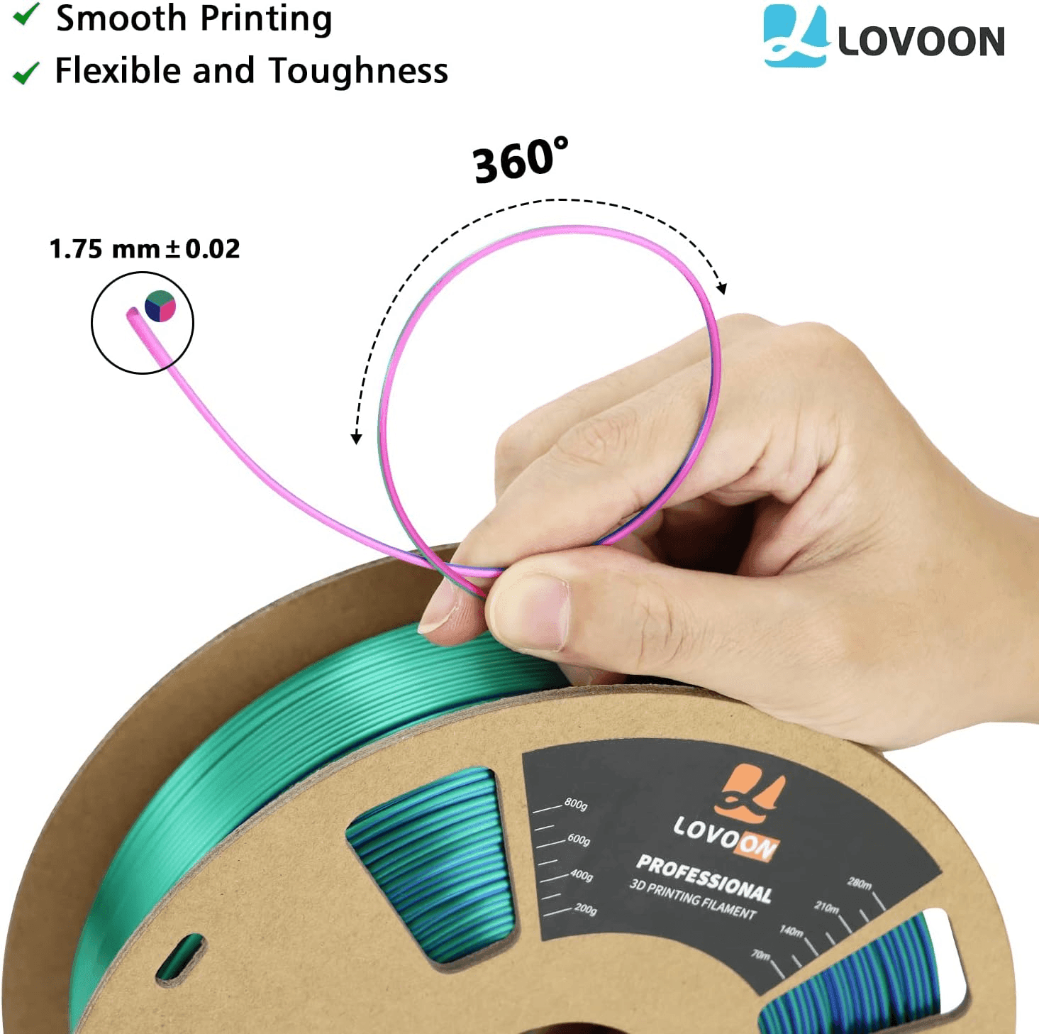 Tricolor Silk PLA Filament Green-Red-Blue - Lovoon