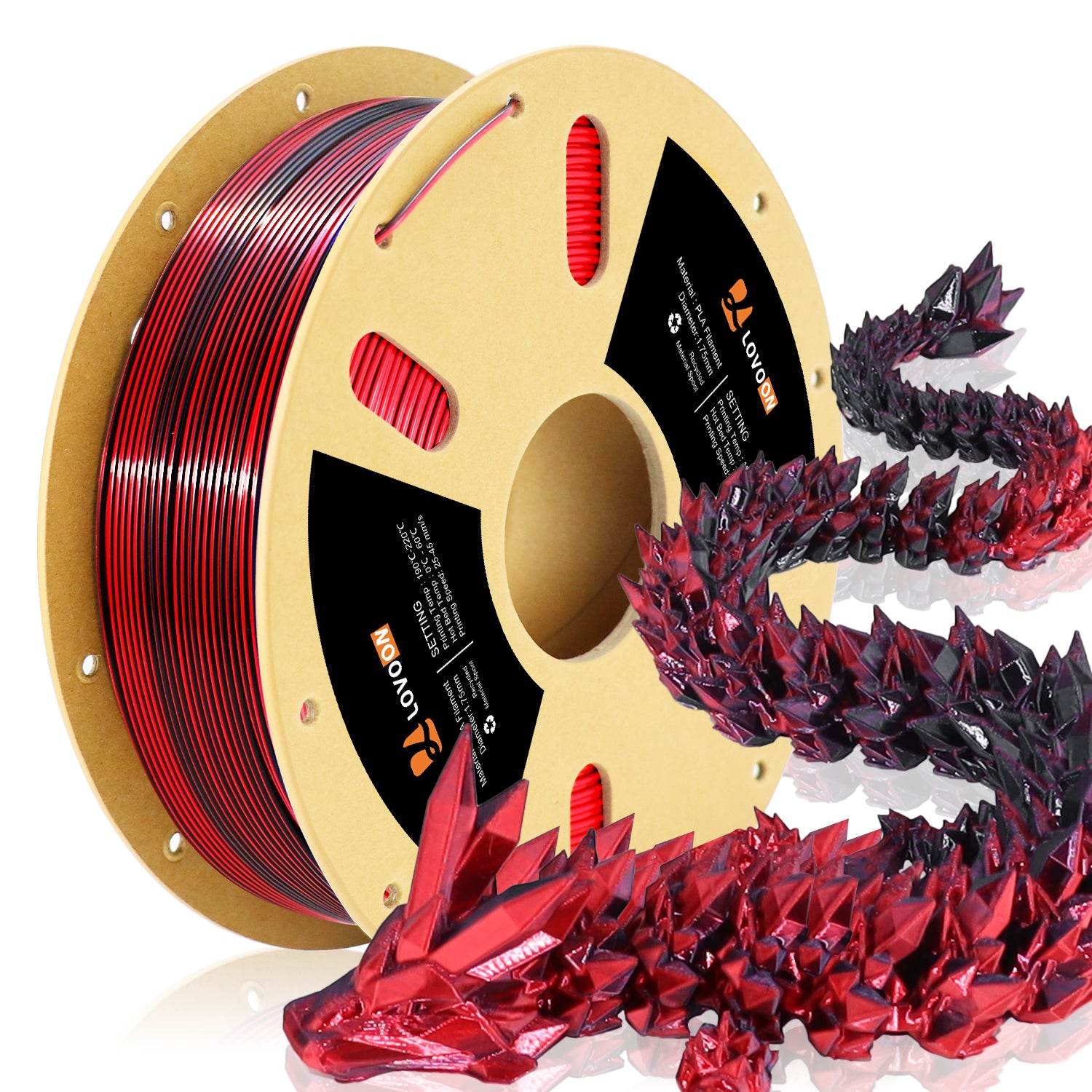 Dual Color Silk PLA Filament Red-Black - Lovoon