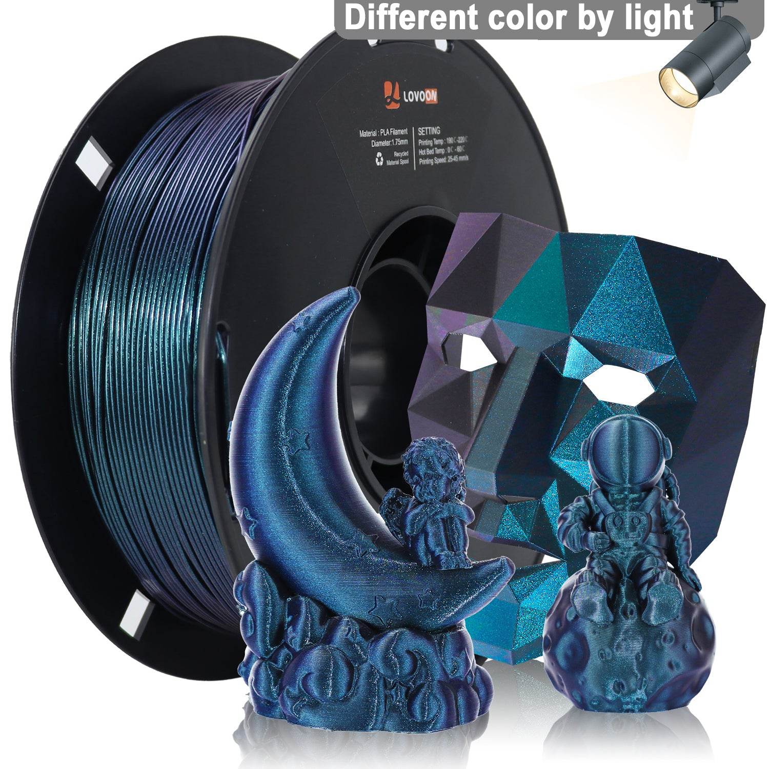 Sparkle PLA Filament Galaxy Blue (Light Blue) Color Change - Lovoon
