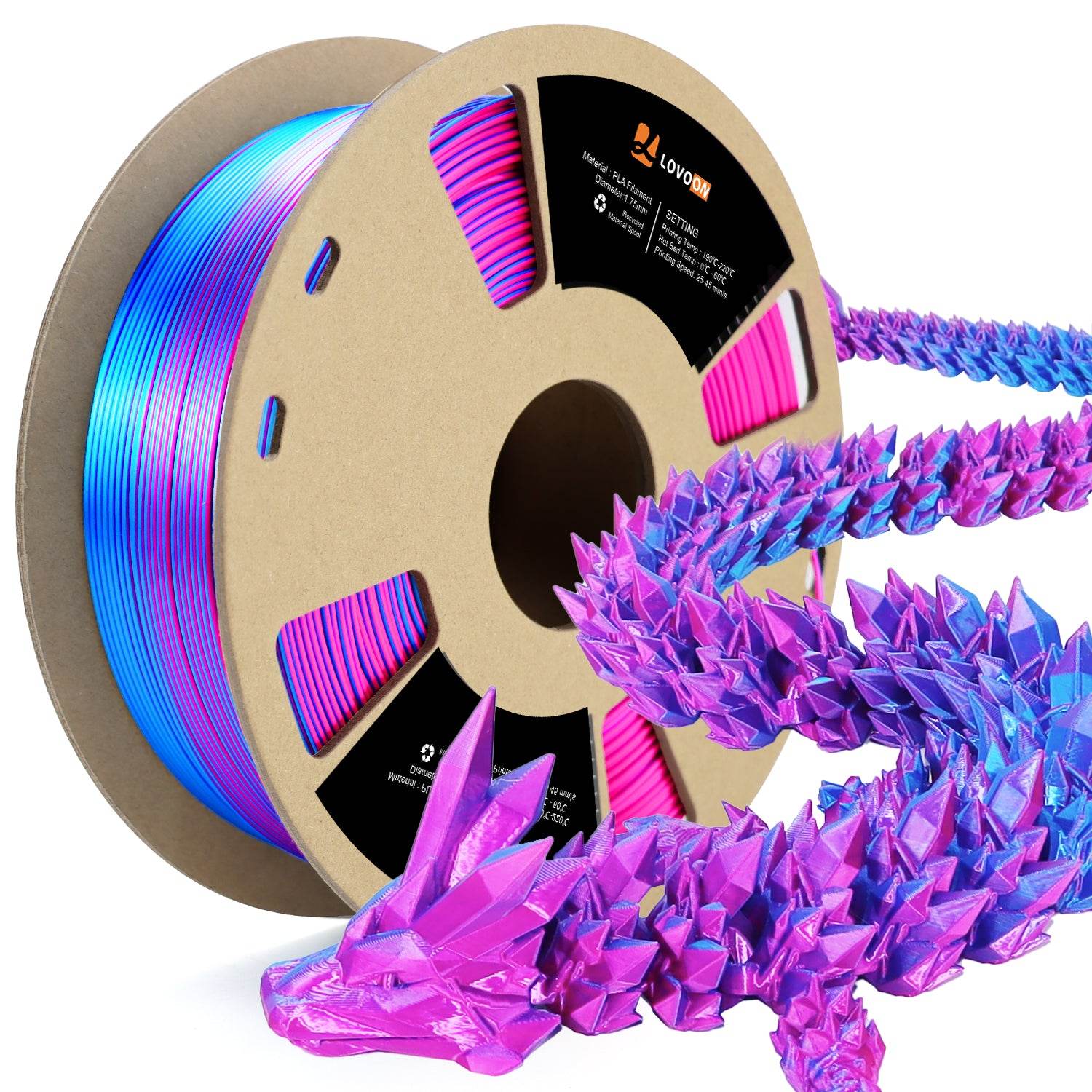 Dual Color Silk PLA Filament Sky Blue-Rose Red - Lovoon