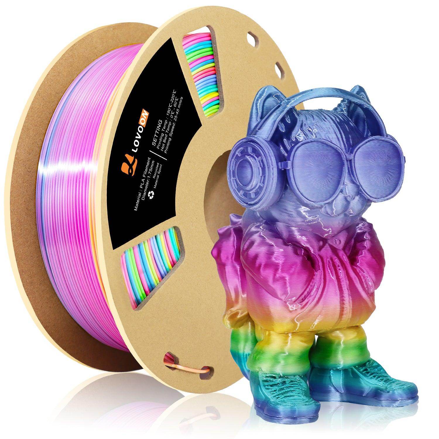 Silk PLA Filament Rainbow Color Shift Green-Blue-Purple-Pink-Yellow - Lovoon
