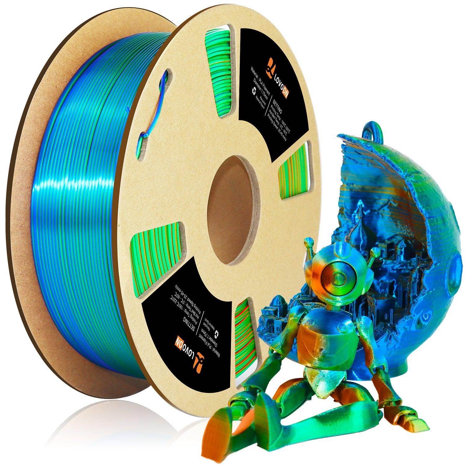 Tricolor Silk PLA Filament Orange-Green-Blue - Lovoon