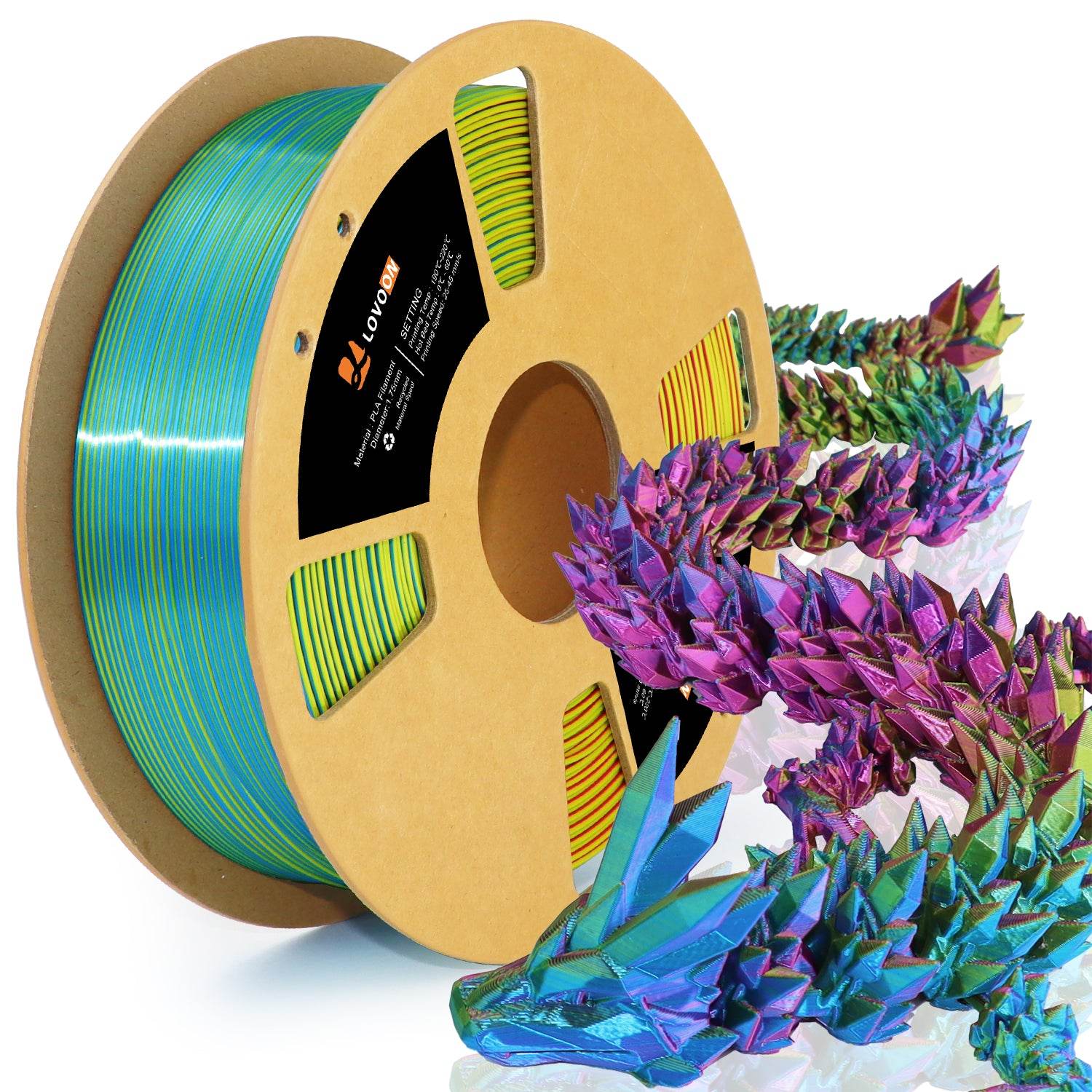 Tricolor Silk PLA Filament Rose Red-Sky Blue-Yellow - Lovoon