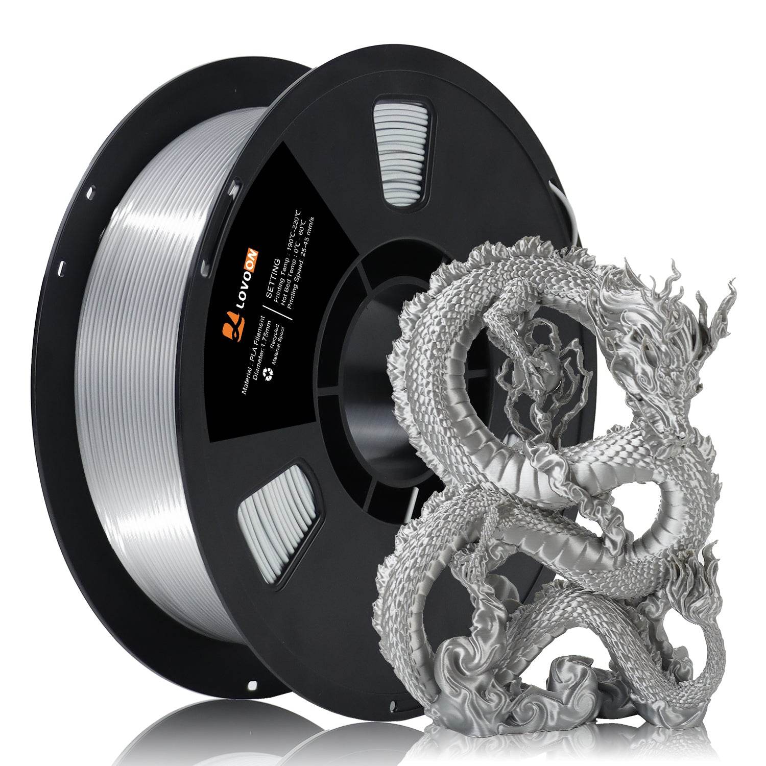 Silk PLA Filament Silver Shiny Surface - Lovoon