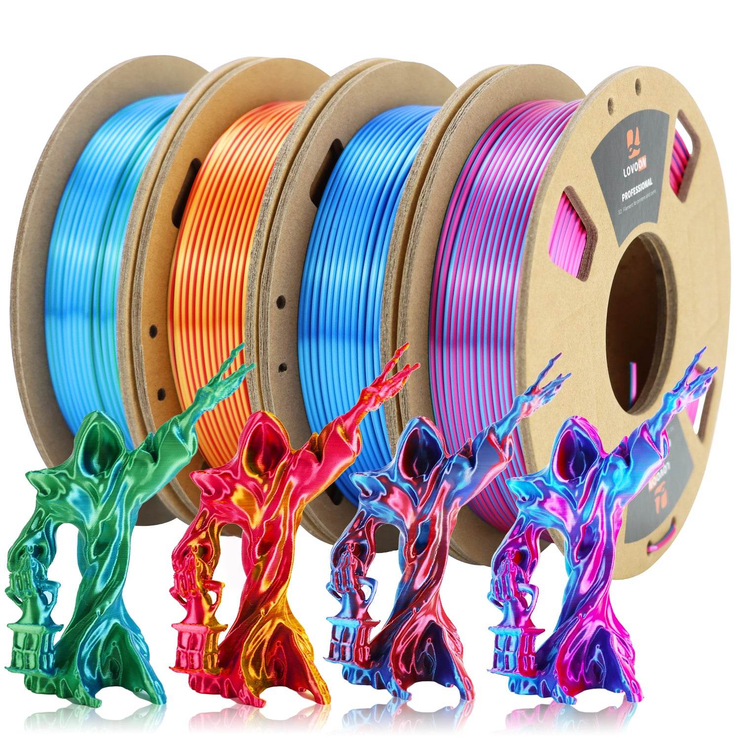 Dual Color Silk PLA Filament Bundle 200g x 4 Spools - Lovoon