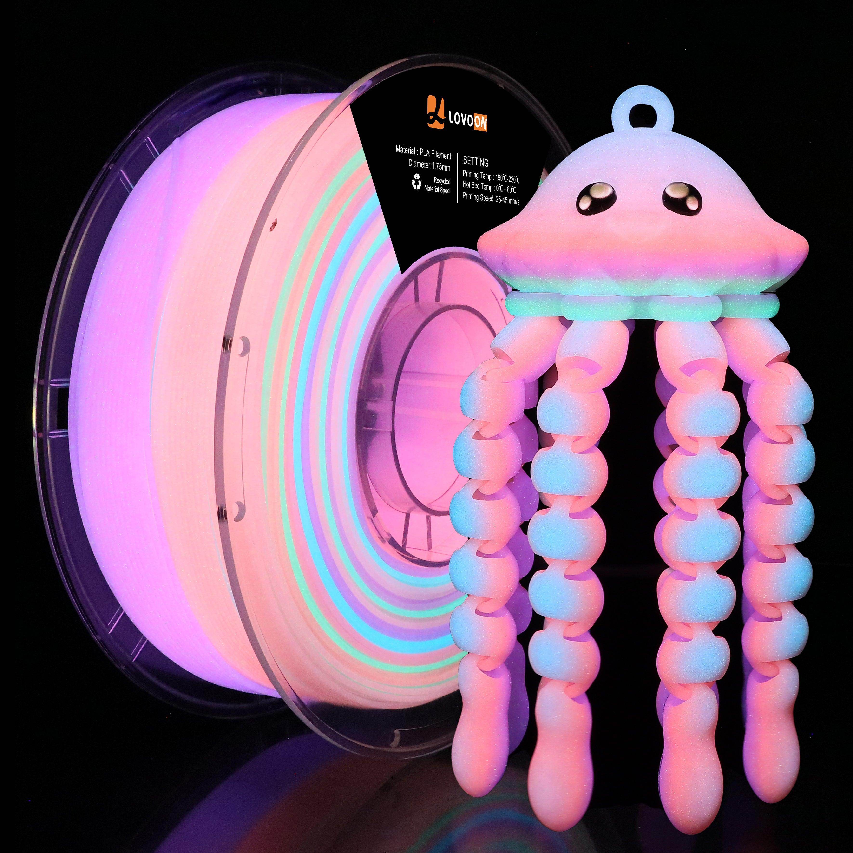 Glow in the Dark Rainbow PLA Filament Pink-Purple-Blue - Lovoon