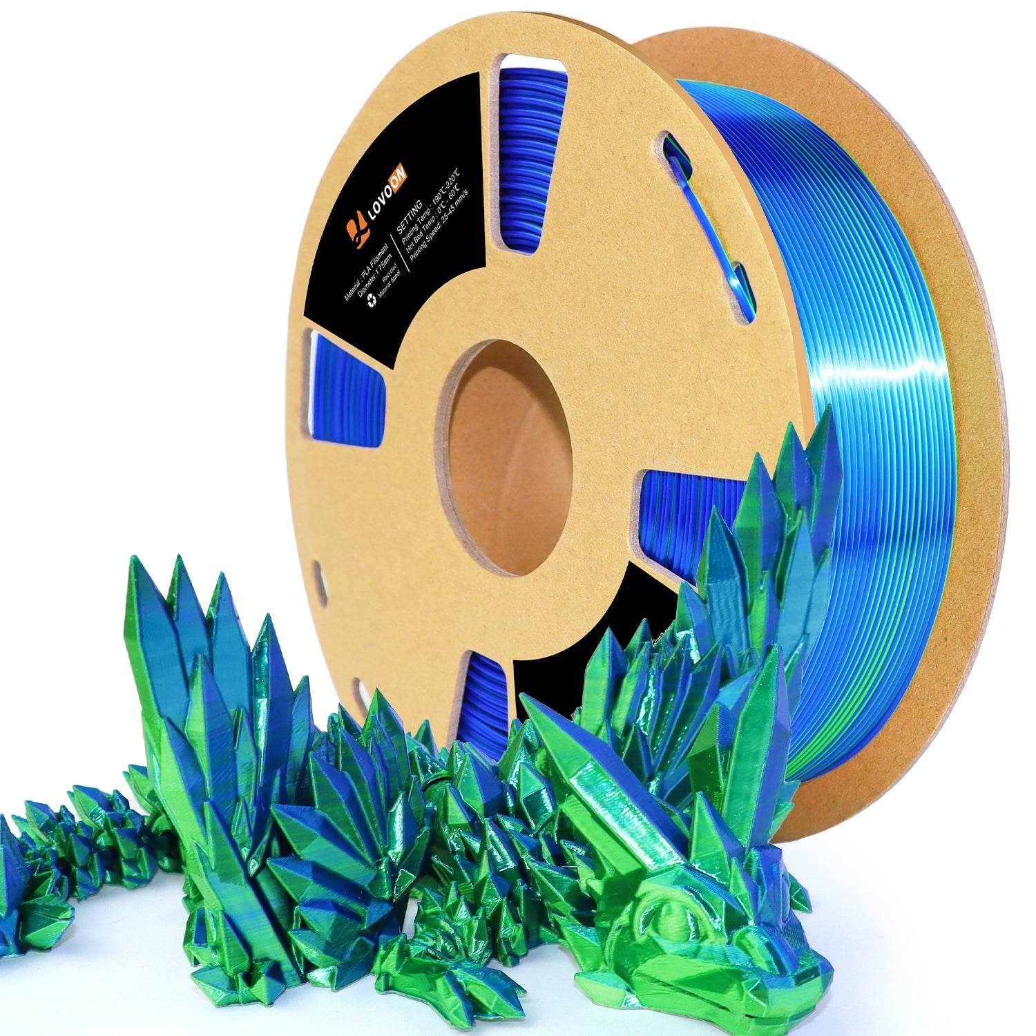 Dual Color Silk PLA Filament Blue-Green - Lovoon