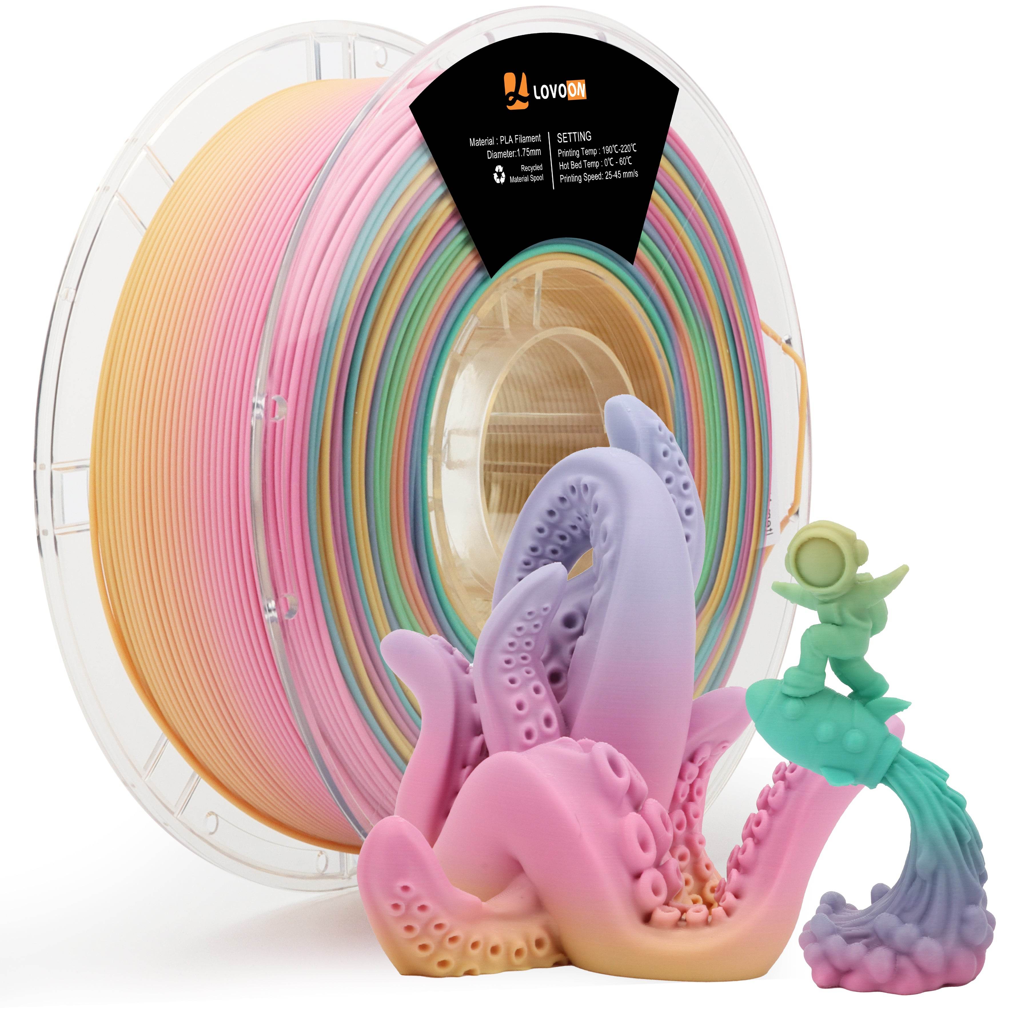 Matte PLA Filament Macaron Gradient Purple-Pink / Green-Blue / Yellow - Lovoon