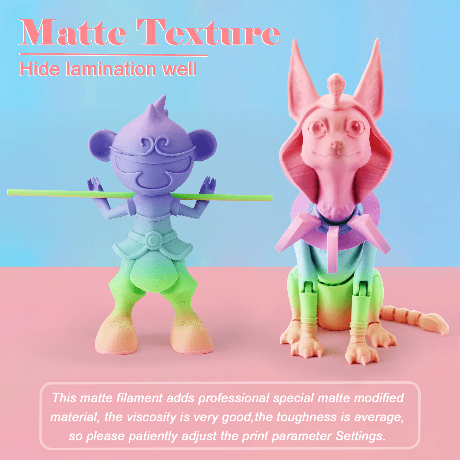 Matte PLA Filament Rainbow Gradient Blue-Green-Pink-Purple-Peach - Lovoon
