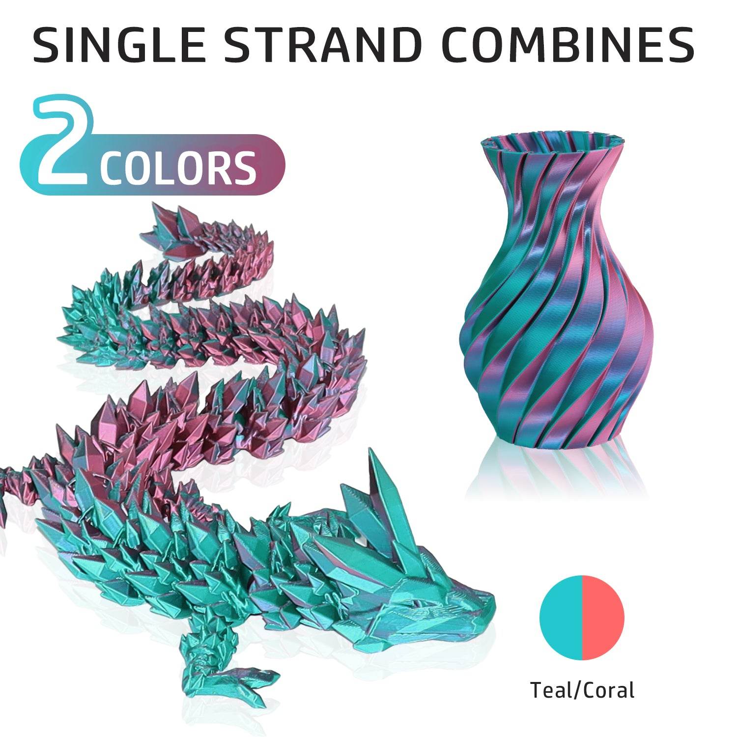 Dual Color Silk PLA Filament Teal-Coral (Blue-Pink) - Lovoon