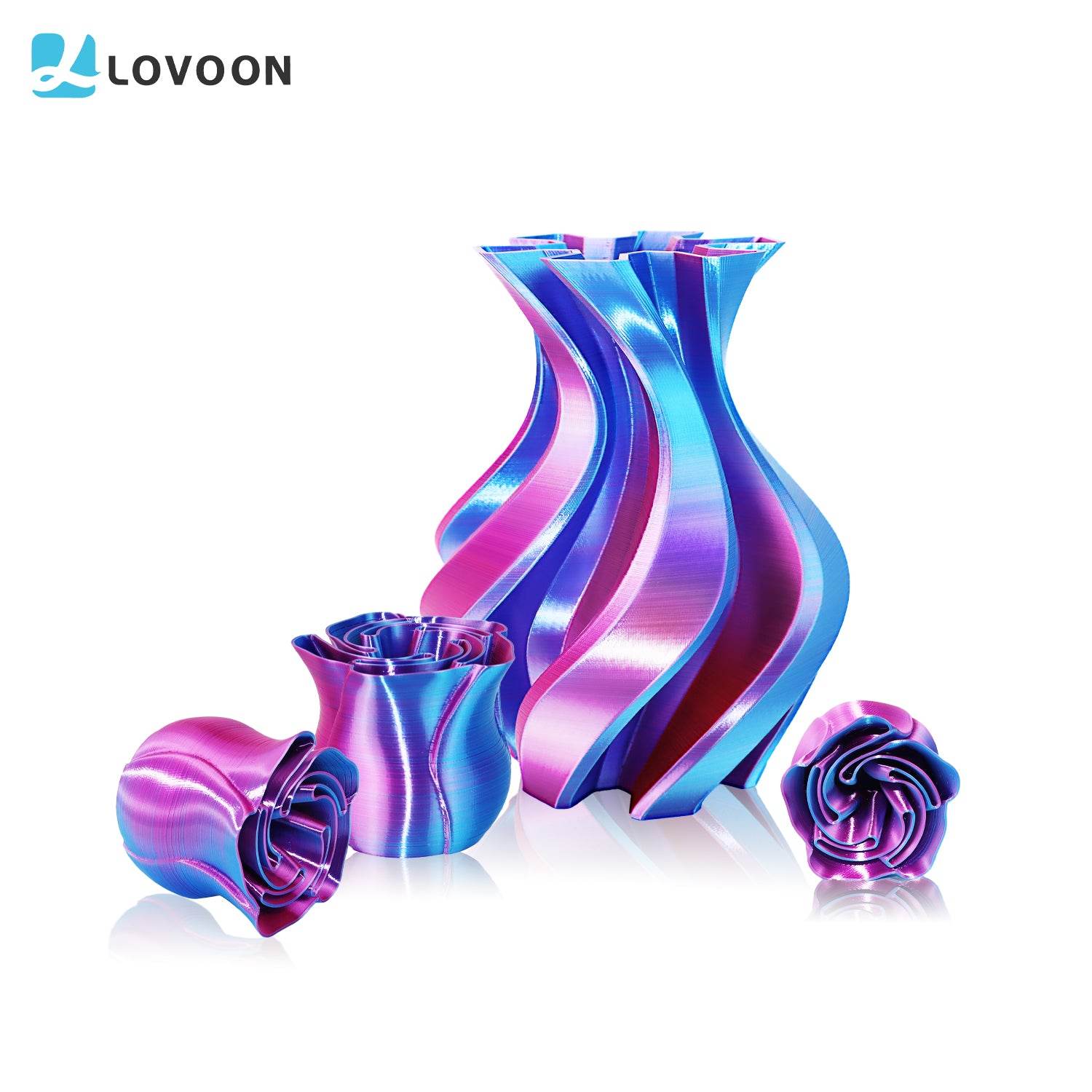 Dual Color Silk PLA Filament Sky Blue-Rose Red - Lovoon