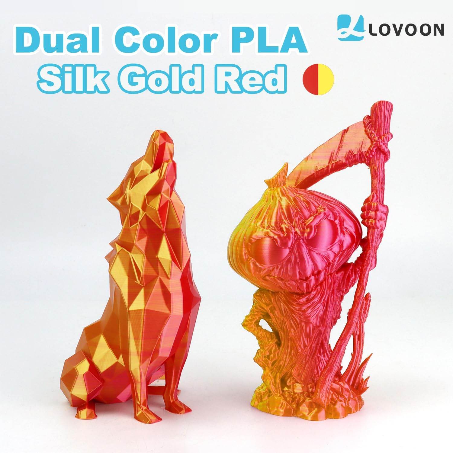 Dual Color Silk PLA Filament Gold-Red - Lovoon