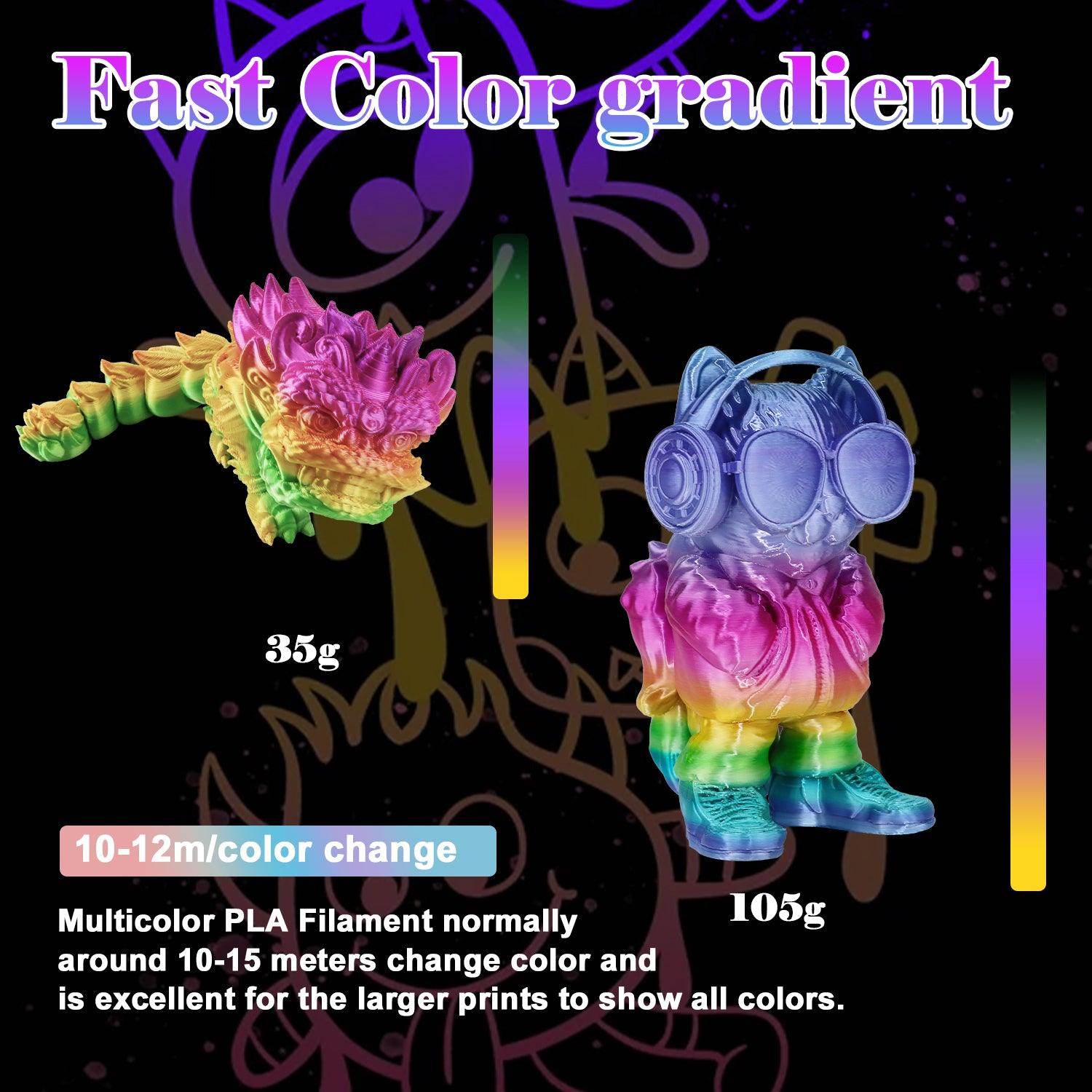 Silk PLA Filament Rainbow Color Shift Green-Blue-Purple-Pink-Yellow - Lovoon