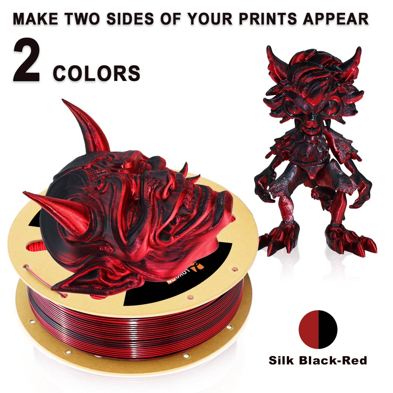 Dual Color Silk PLA Filament Red-Black - Lovoon