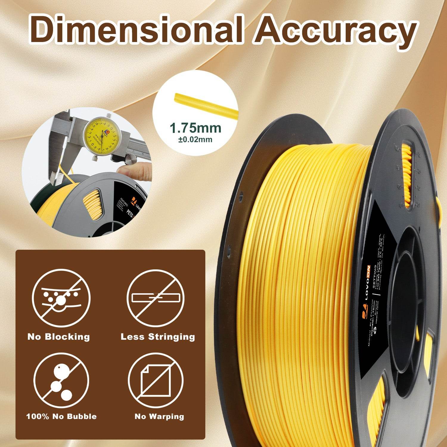 Silk PLA Filament Gold Shiny Surface - Lovoon