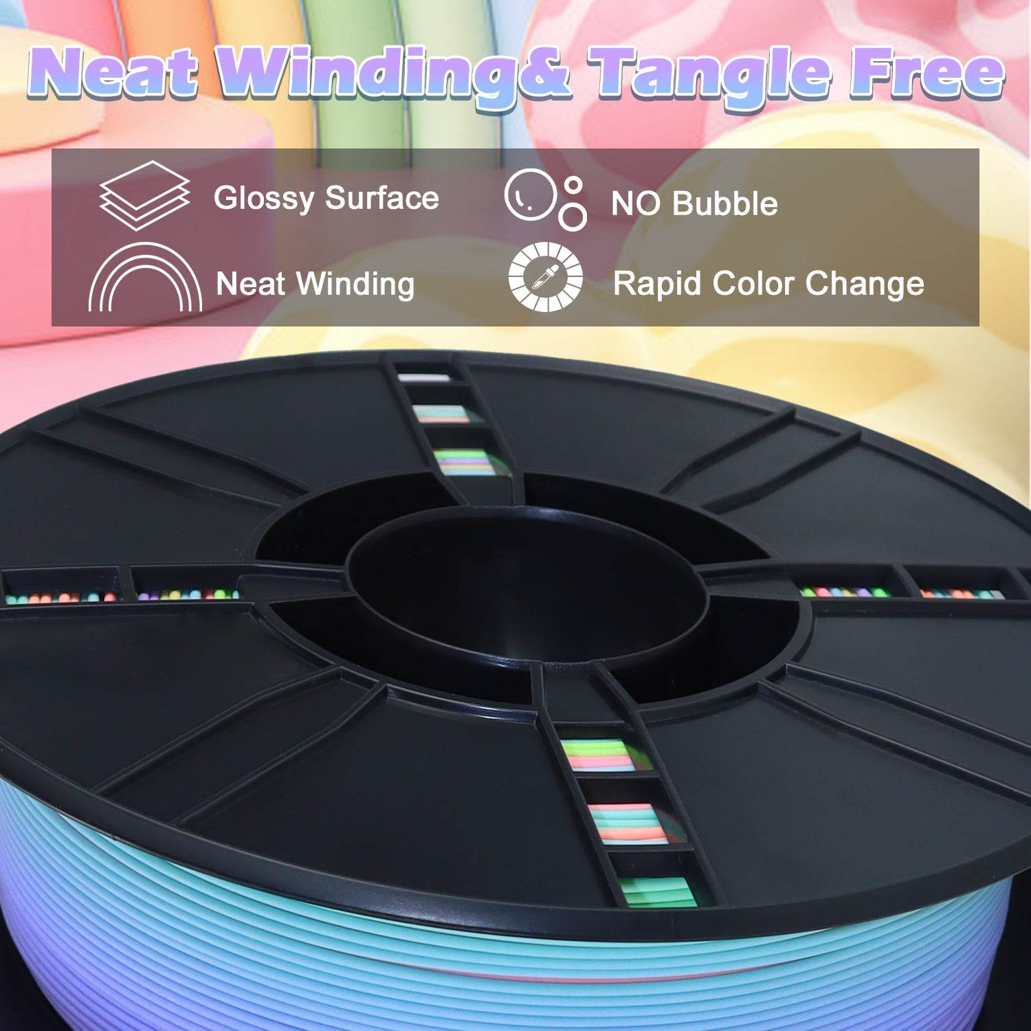 Matte PLA Filament Gradient Green-Blue-Purple-Pink-Orange - Lovoon