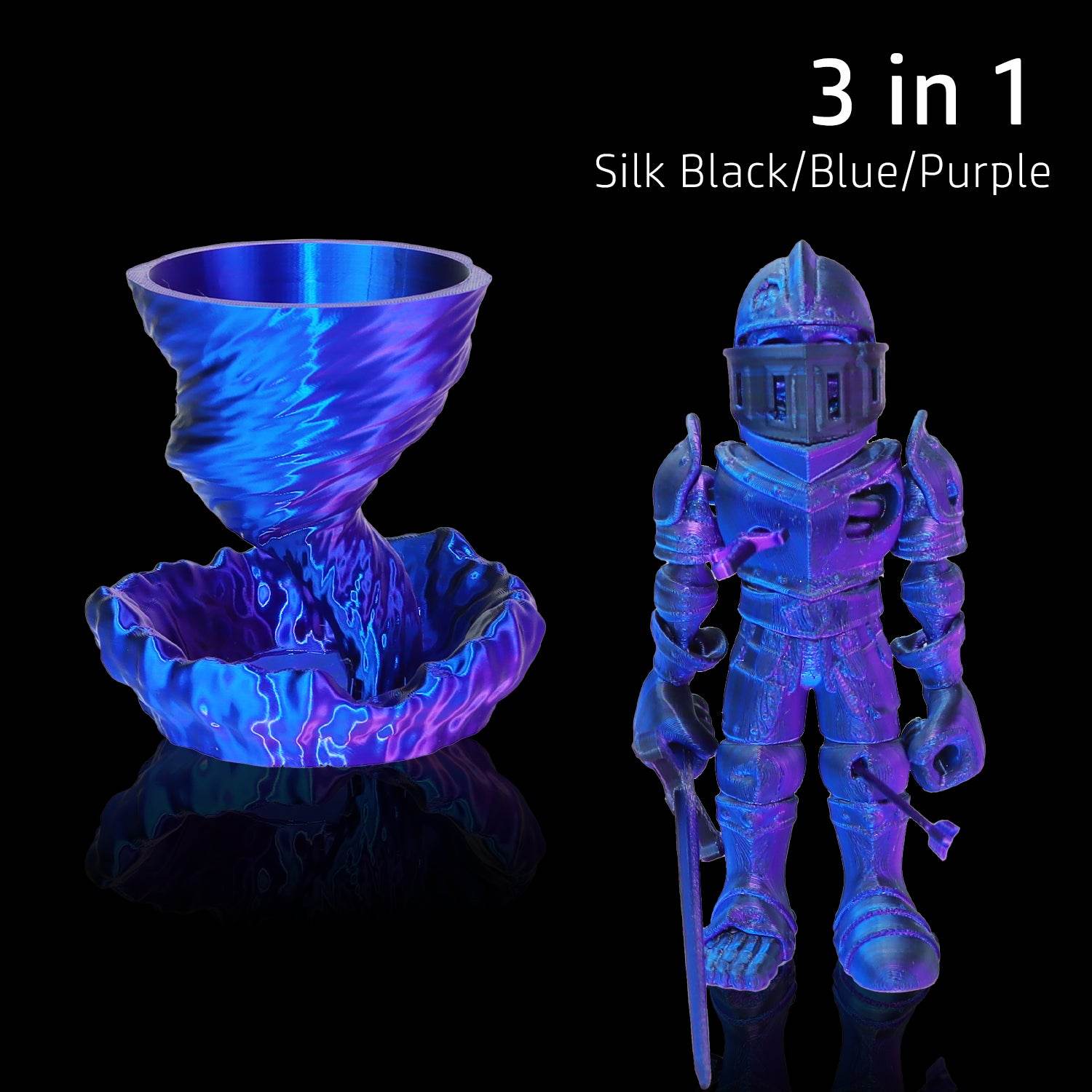 Tricolor Silk PLA Filament Blue-Black-Purple - Lovoon