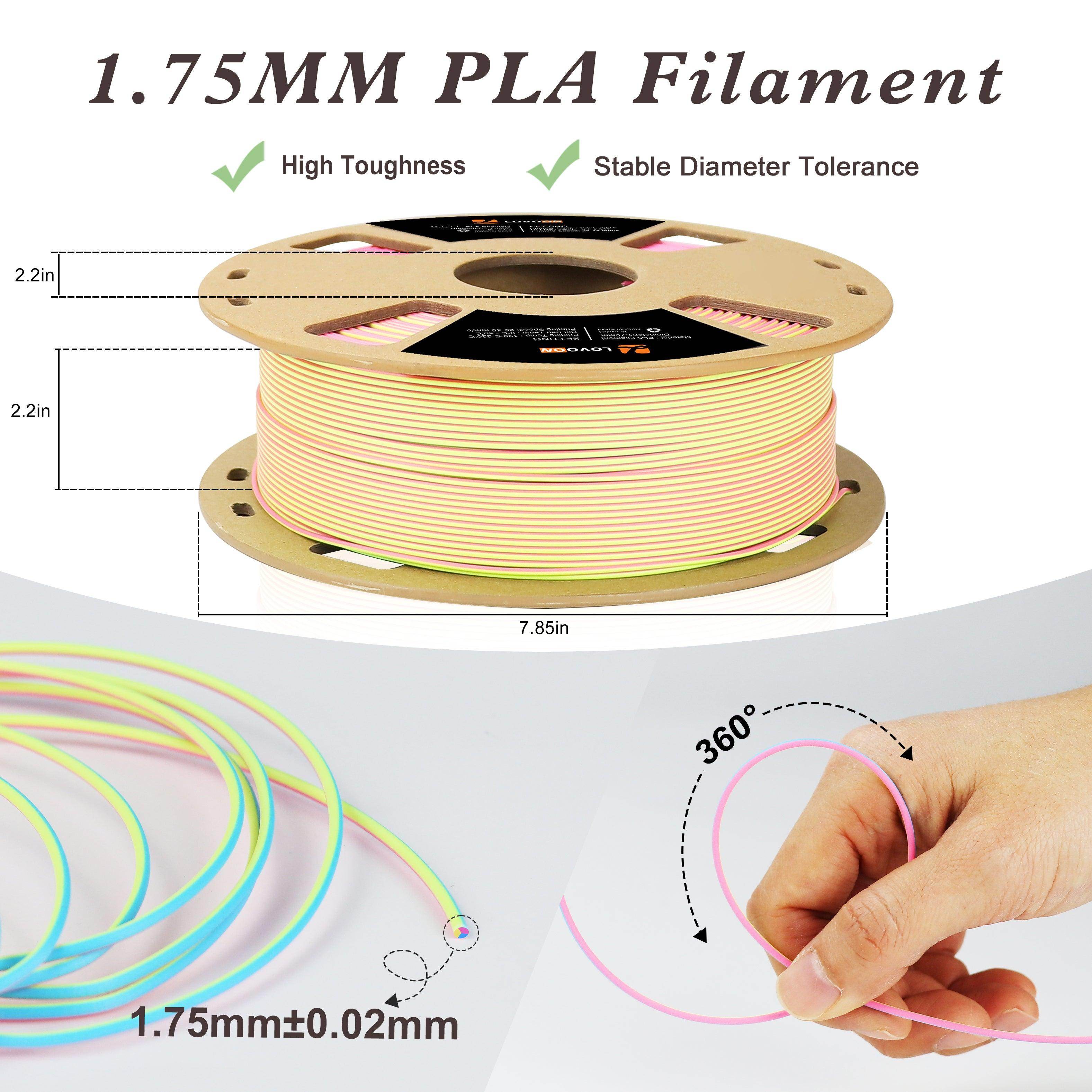 Matte Tricolor PLA Filament Pink-Yellow-Blue - Lovoon