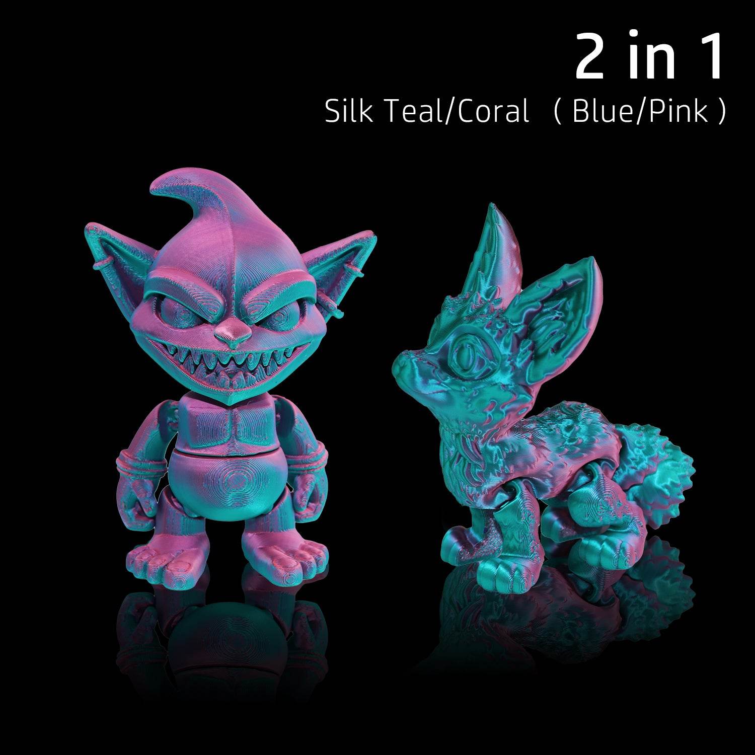 Dual Color Silk PLA Filament Teal-Coral (Blue-Pink) - Lovoon