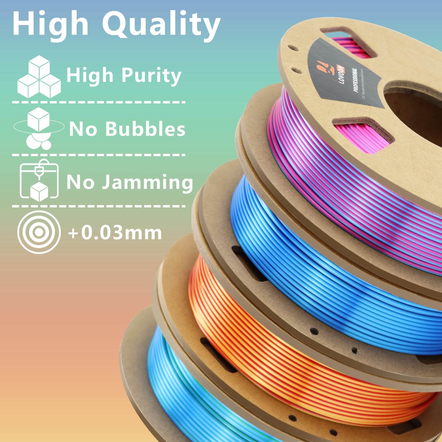 Dual Color Silk PLA Filament Bundle 200g x 4 Spools - Lovoon