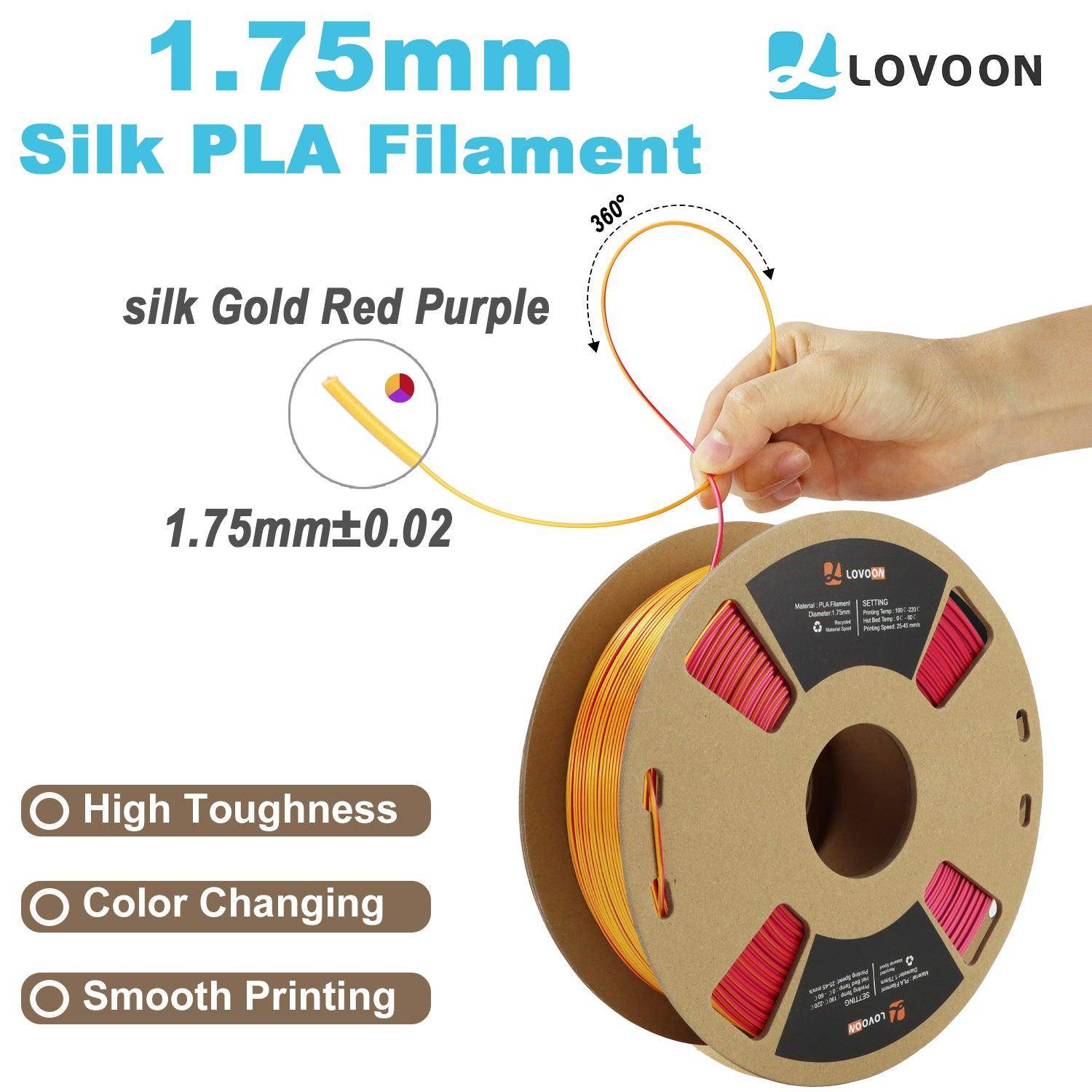 Tricolor Silk PLA Filament Gold-Red-Purple - Lovoon