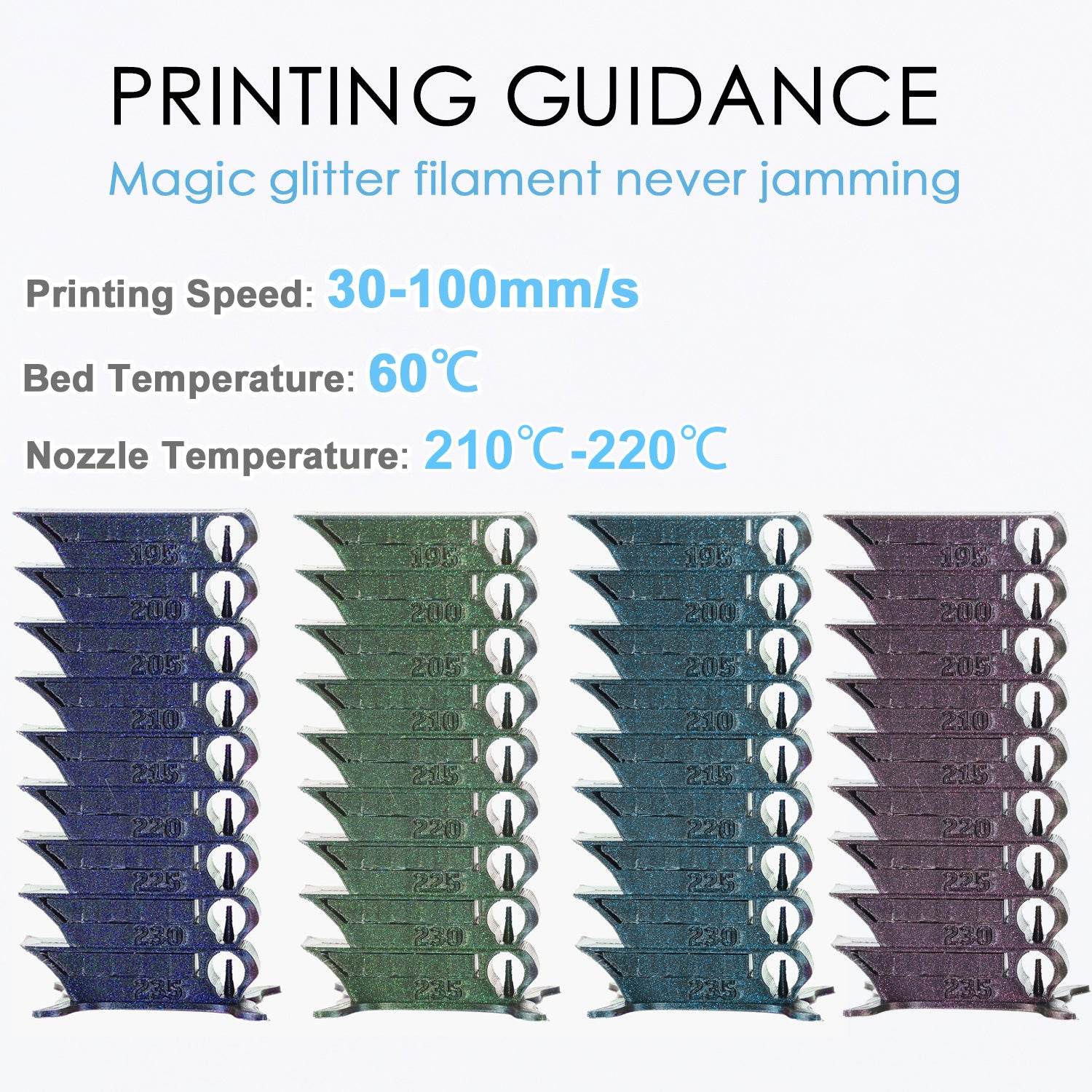Sparkle PLA Filament Bundle Galaxy Red-Purple-Blue-Green 200g x 4 Spools - Lovoon