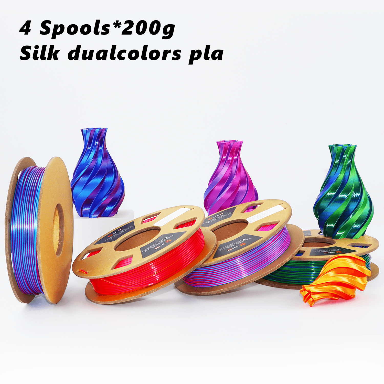 Dual Color Silk PLA Filament Bundle 200g x 4 Spools - Lovoon