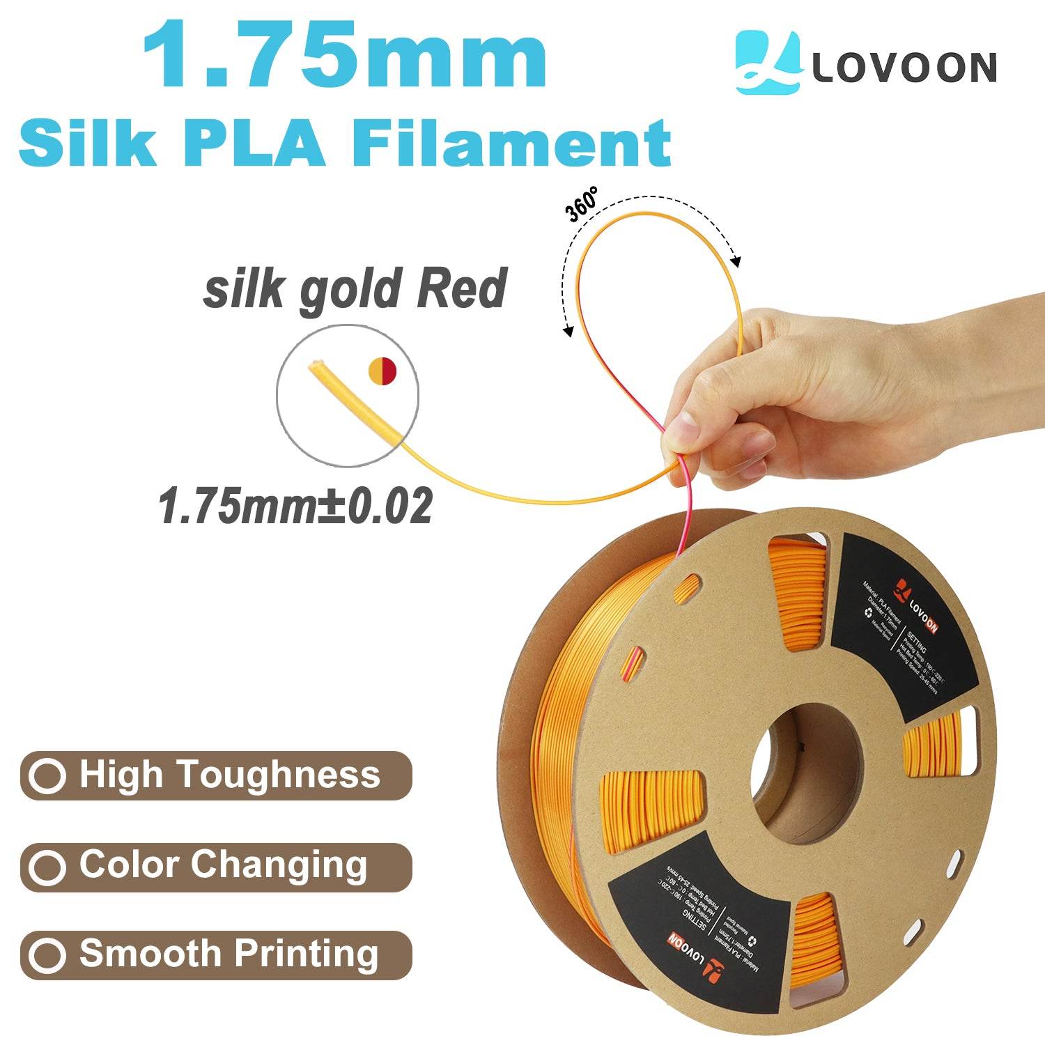 Dual Color Silk PLA Filament Gold-Red - Lovoon
