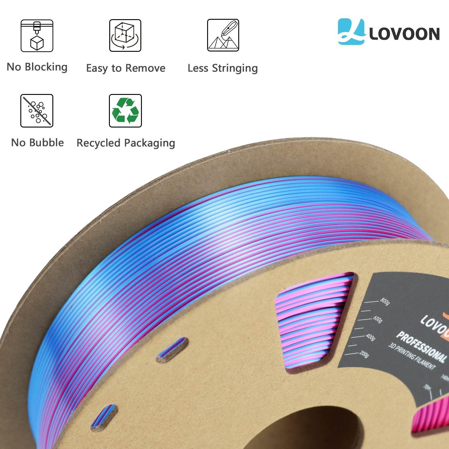 Dual Color Silk PLA Filament Sky Blue-Rose Red - Lovoon