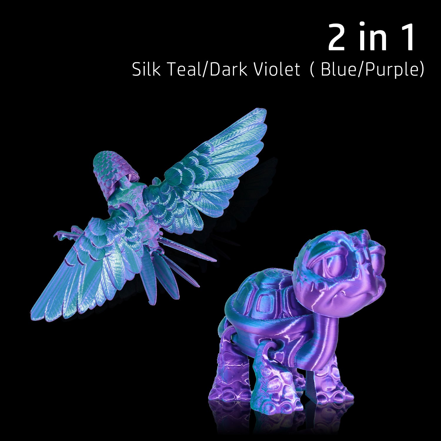 Dual Color Silk PLA Filament Teal-Dark Violet (Blue-Purple)