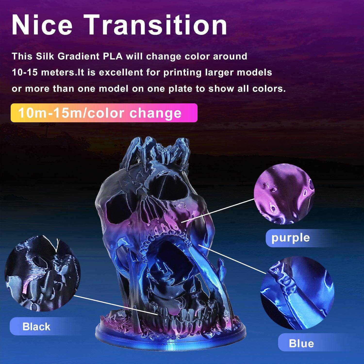 PLA Filament Black-Purple-Blue Gradient - Lovoon