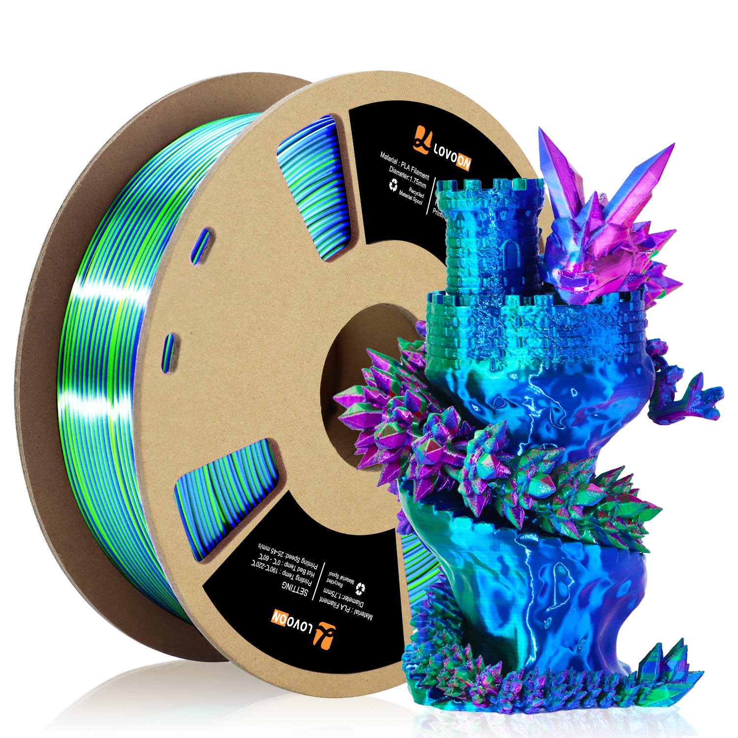Tricolor Silk PLA Filament Grün-Rot-Blau