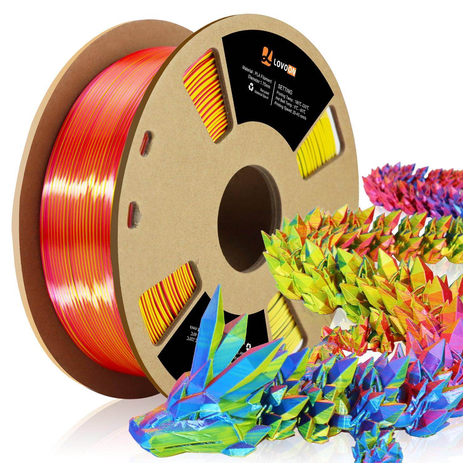 Tricolor Silk PLA Filament Red-Yellow-Blue - Lovoon