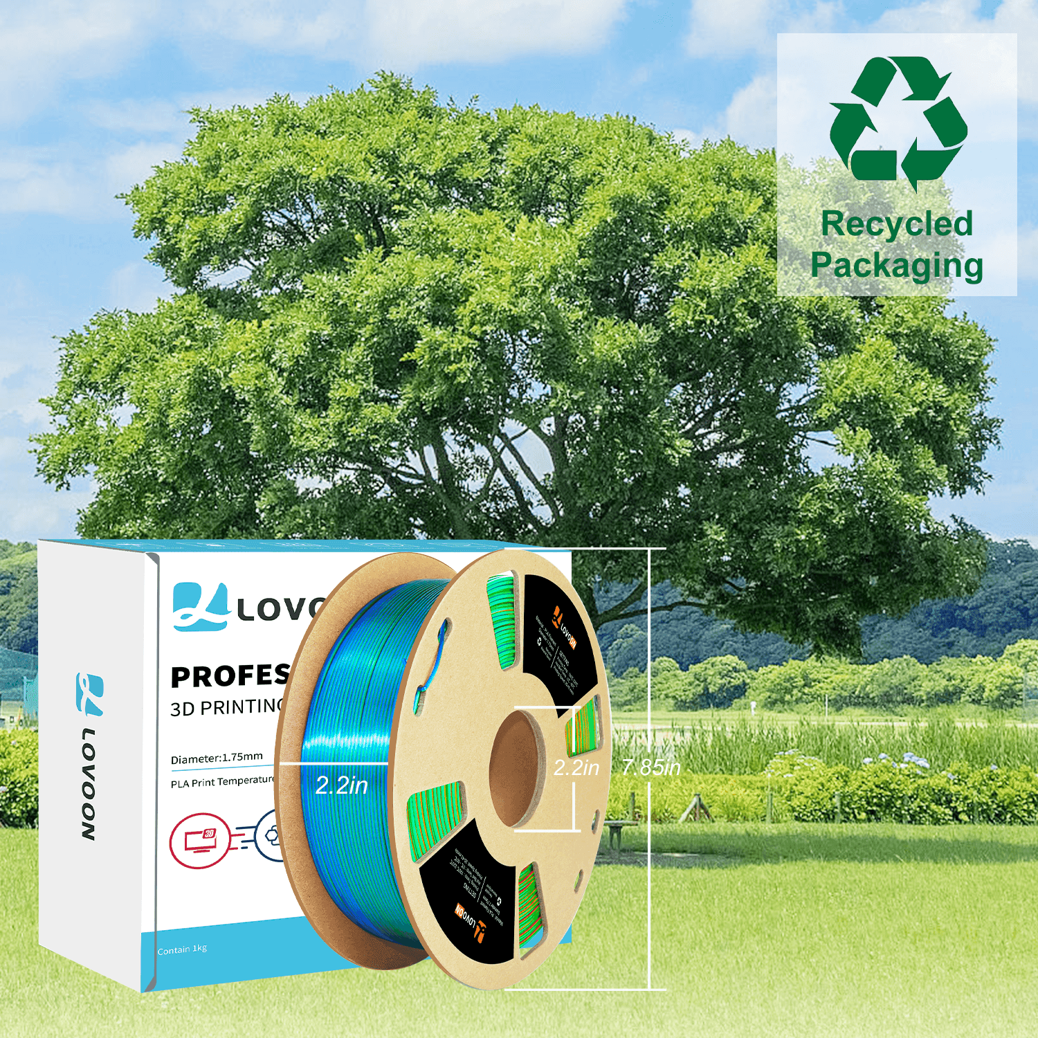 Tricolor Silk PLA Filament Orange-Green-Blue - Lovoon