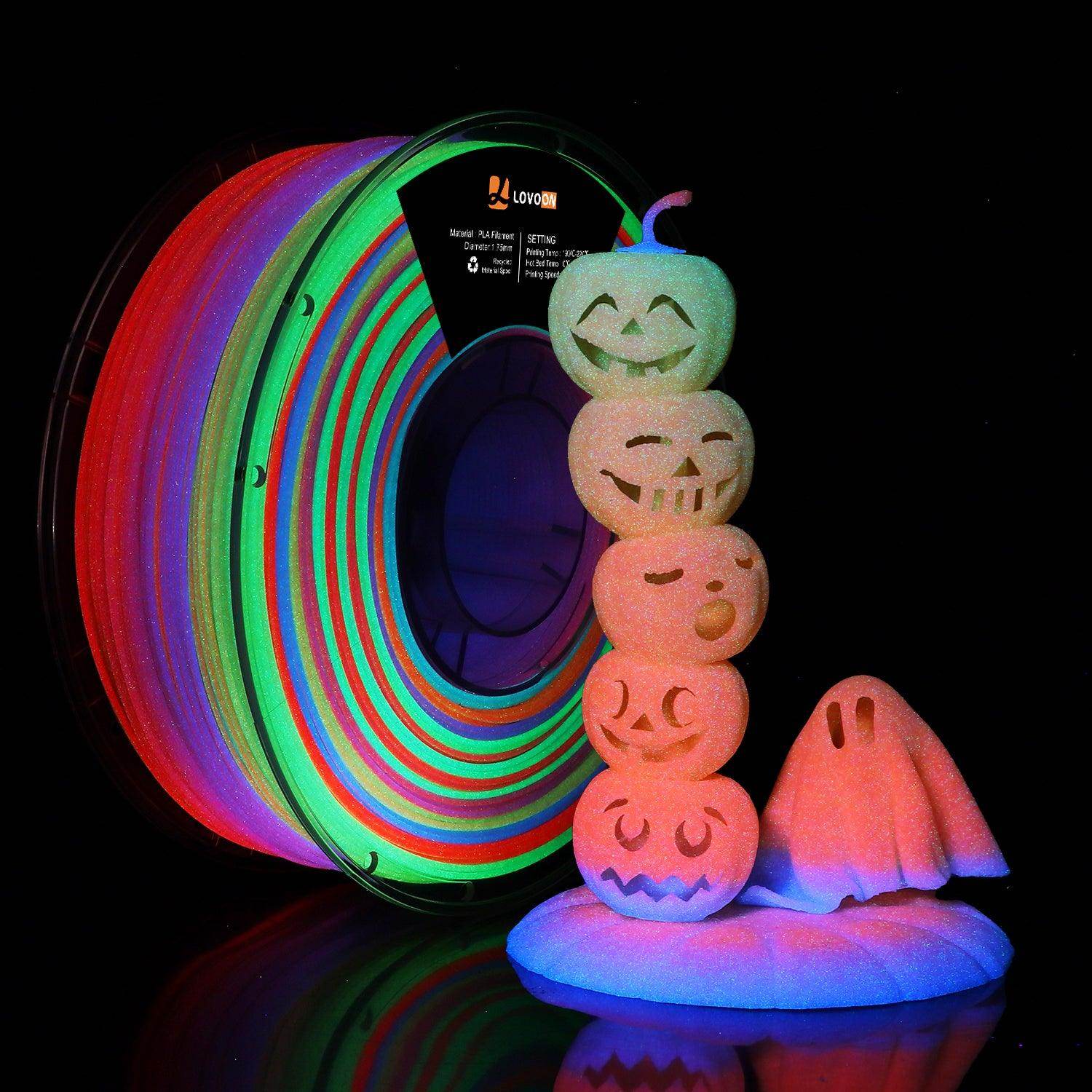Glow in the Dark Rainbow PLA Filament Purple-Green-Red - Lovoon