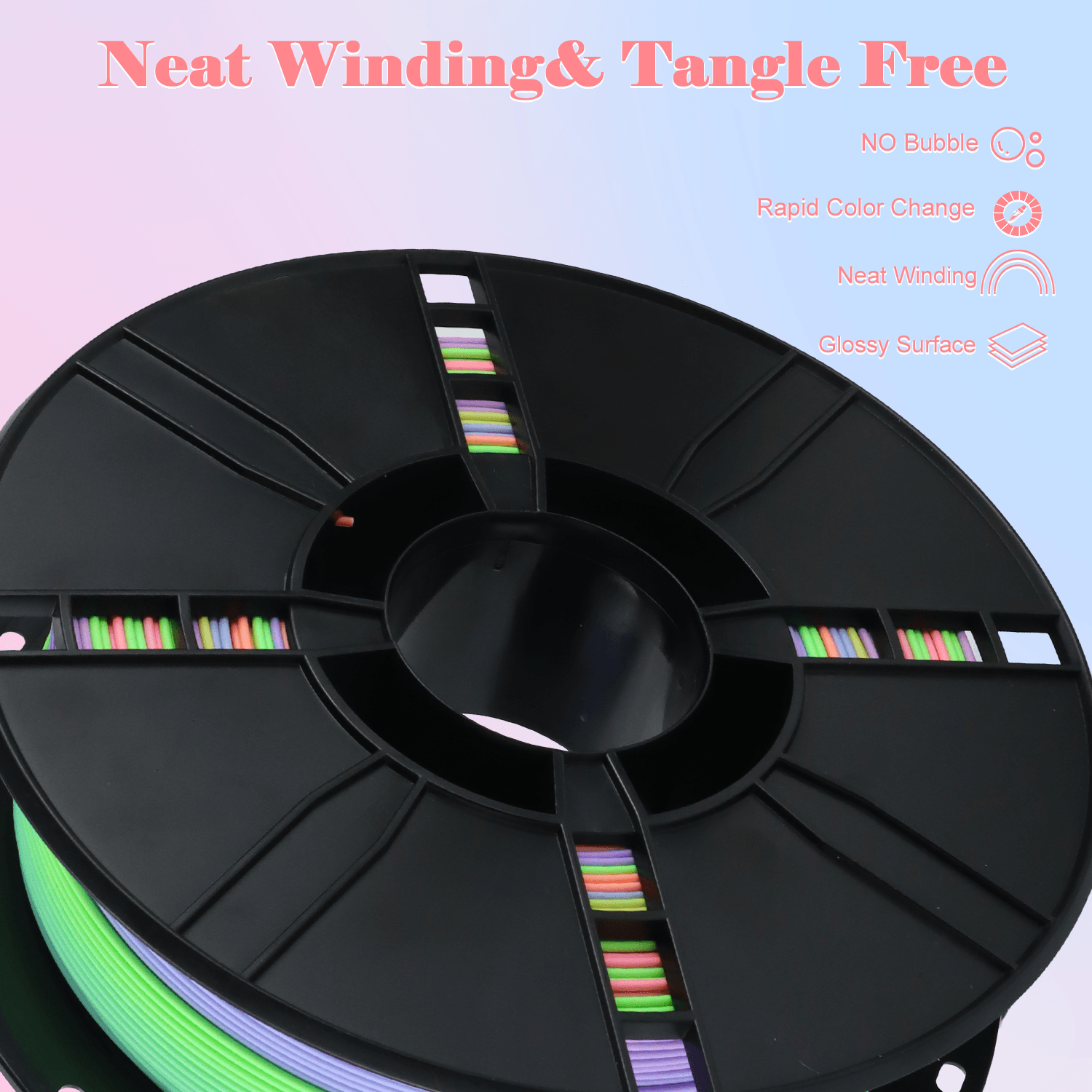 Matte PLA Filament Rainbow Gradient Blue-Green-Pink-Purple-Peach - Lovoon