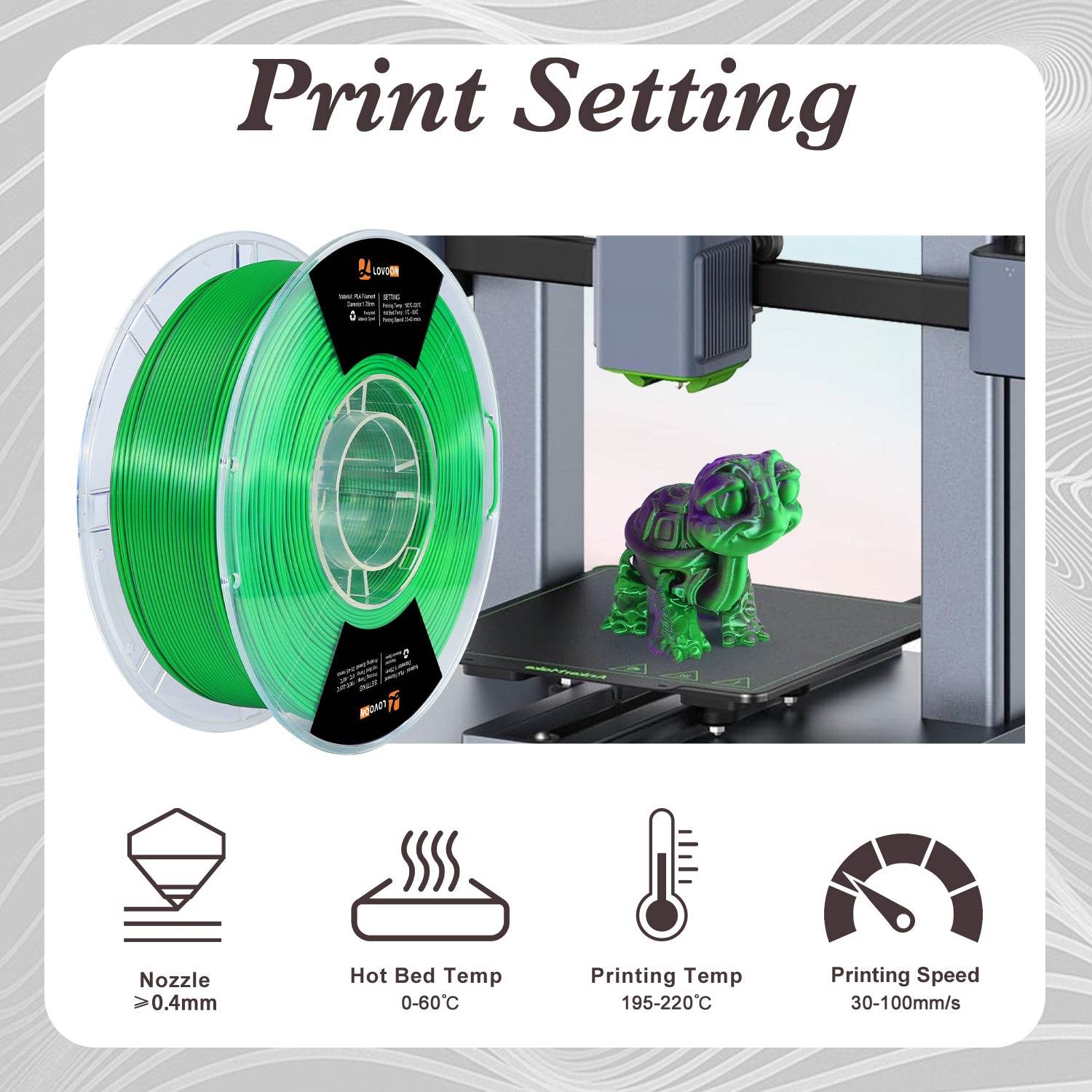 Dual Color Silk PLA Filament Green-Purple - Lovoon