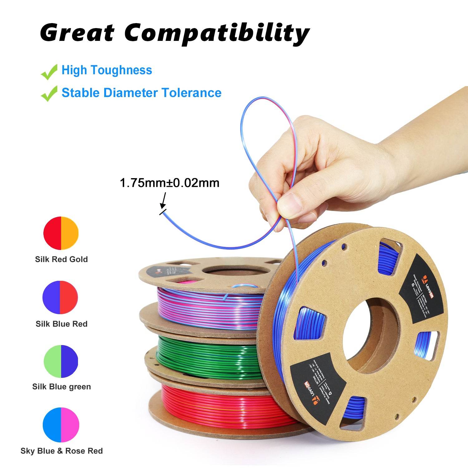 Dual Color Silk PLA Filament Bundle 200g x 4 Spools - Lovoon