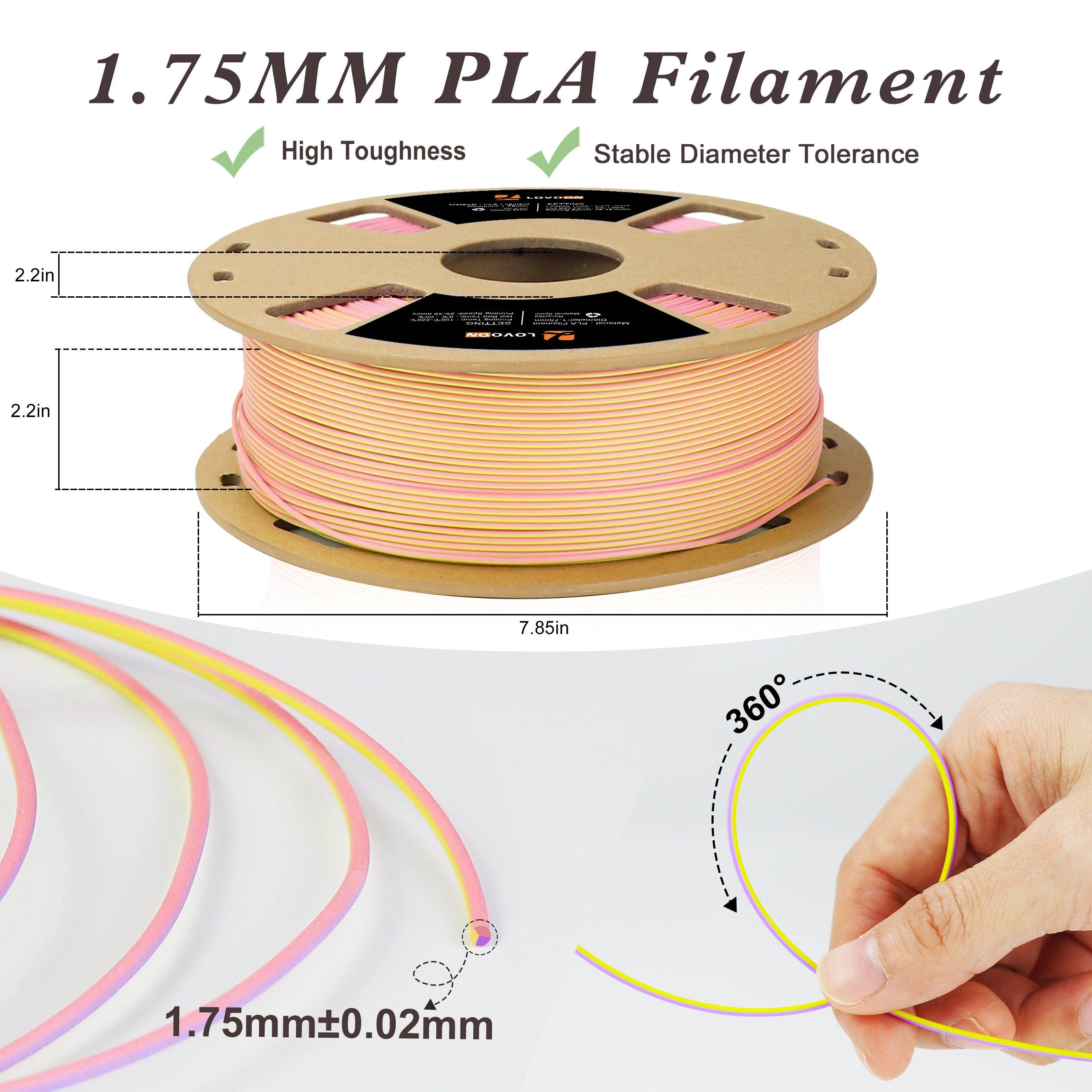 Matte Tricolor PLA Filament Purple-Pink-Yellow - Lovoon