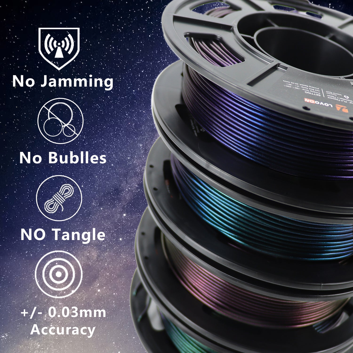 Sparkle PLA Filament Bundle Galaxy Red-Purple-Blue-Green 200g x 4 Spools
