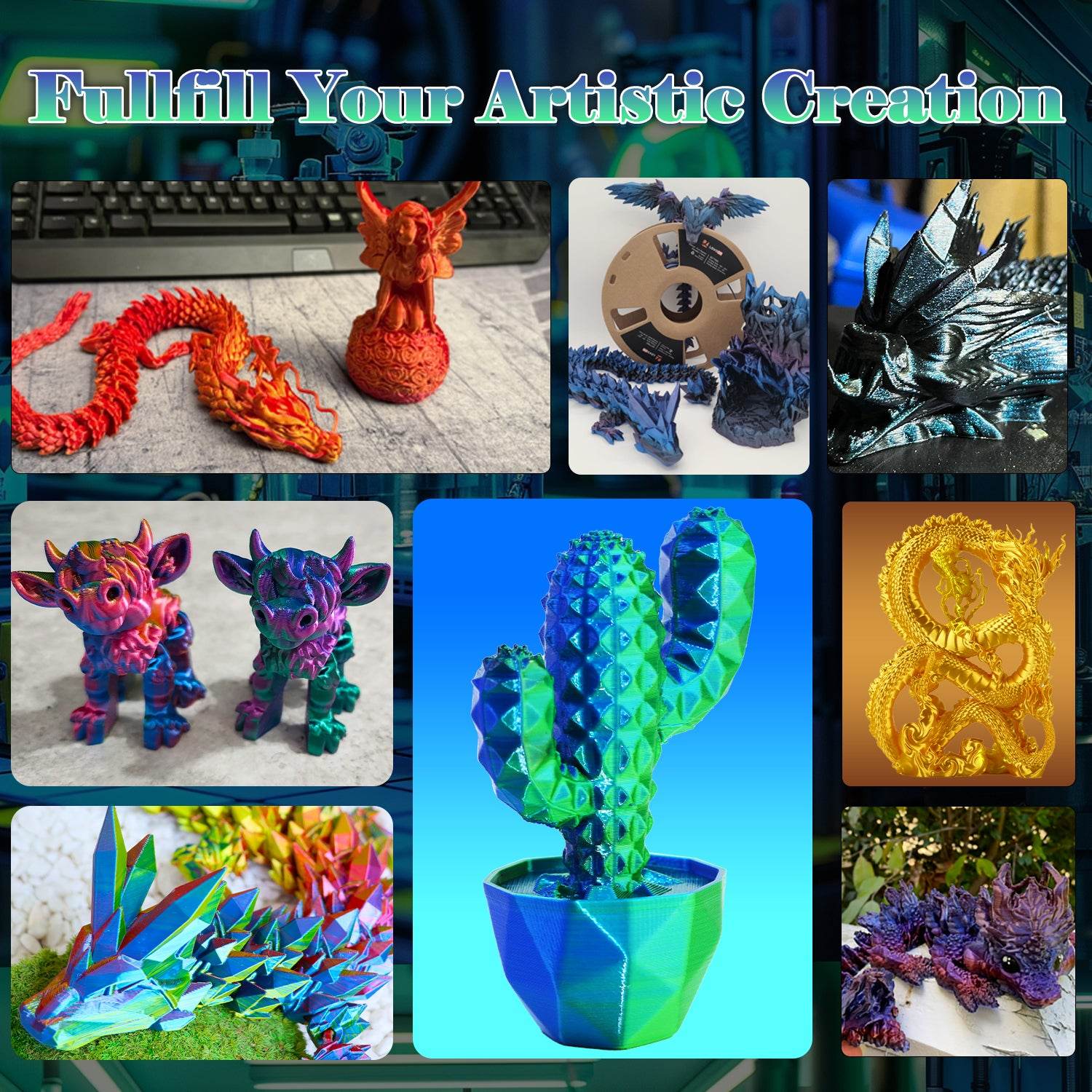 Dual Color Silk PLA Filament Blue-Green - Lovoon