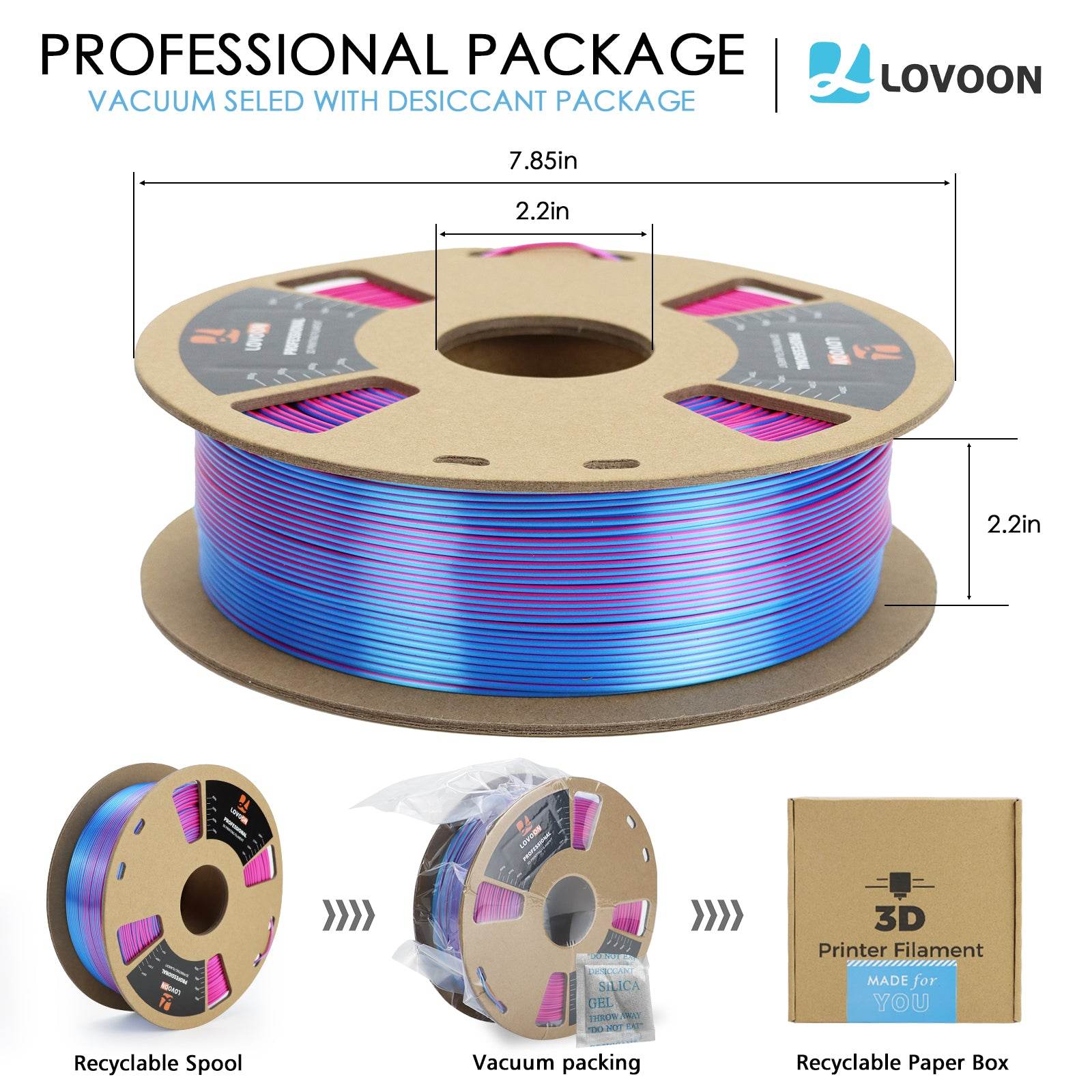Dual Color Silk PLA Filament Sky Blue-Rose Red - Lovoon