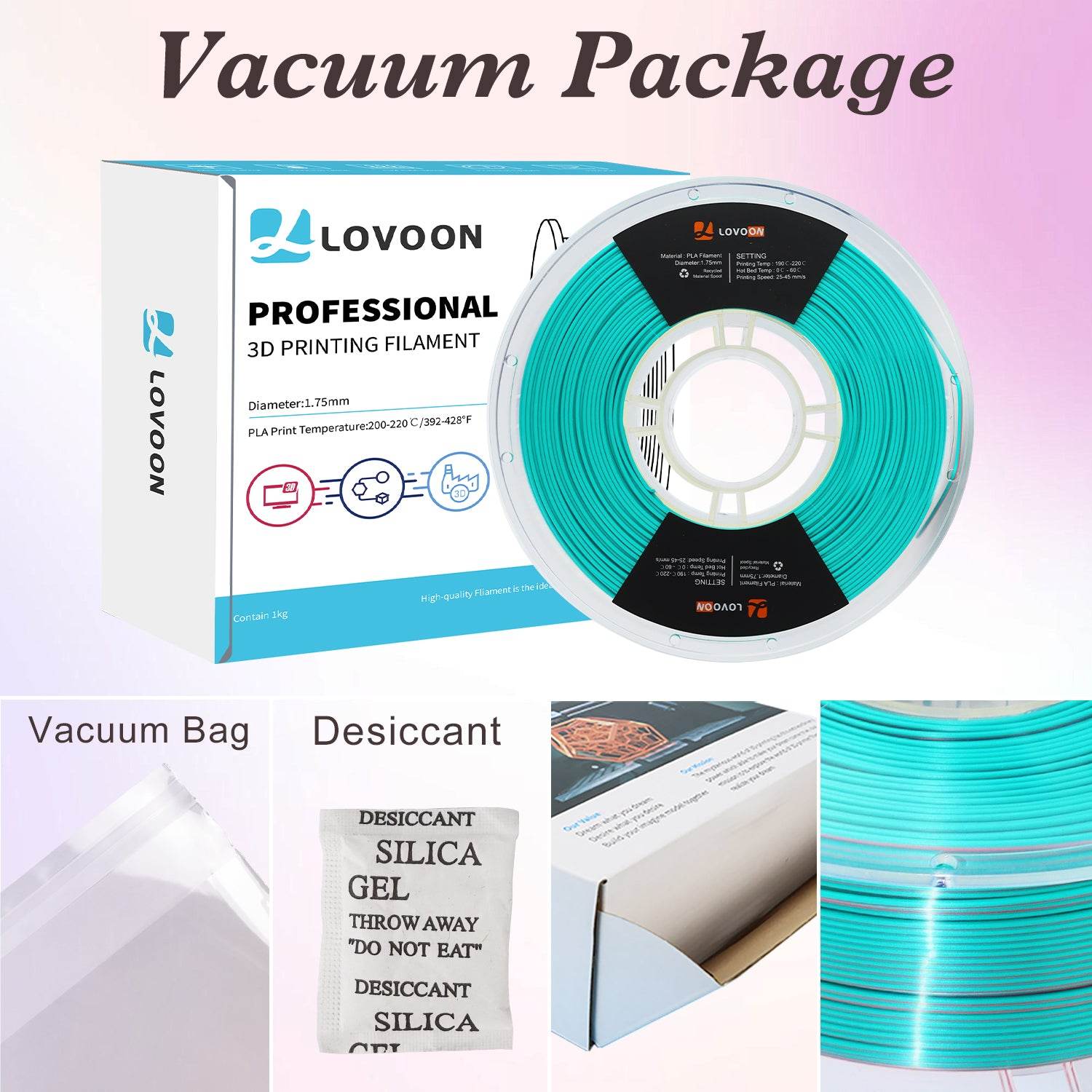 Dual Color Silk PLA Filament Teal-Coral (Blue-Pink) - Lovoon