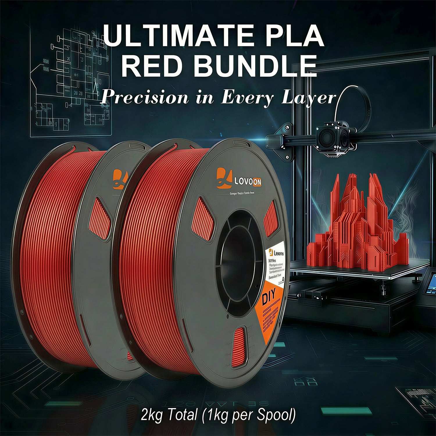 LOVOON PLA Filament Red 1KG